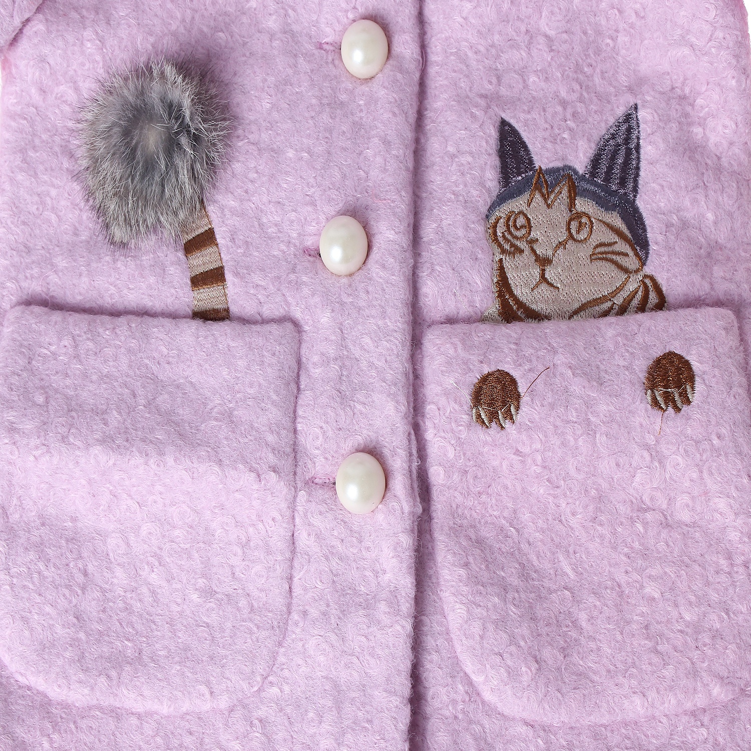 Áo khoác dạ hồng thêu hình mèo cho bé gái hình 4