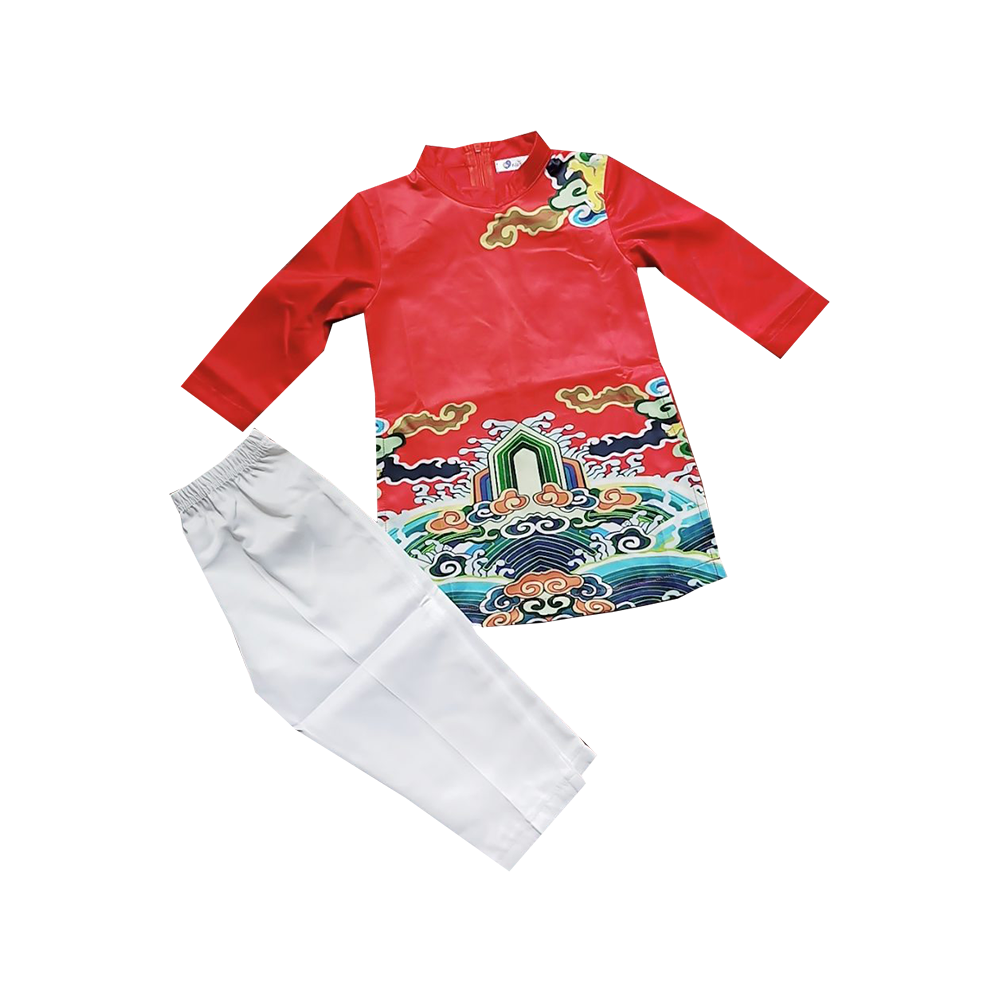 Áo dài tết bé trai in họa tiết cung đình (Đỏ) hình 1