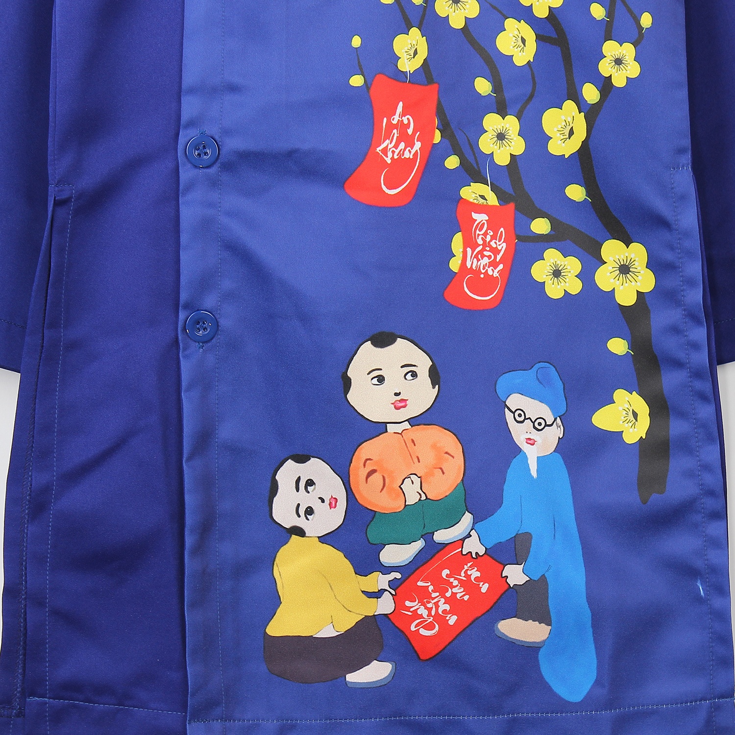 Áo dài tết cách tân bé trai Kiza in hình thầy đồ kèm câu đối HT18 hình 3