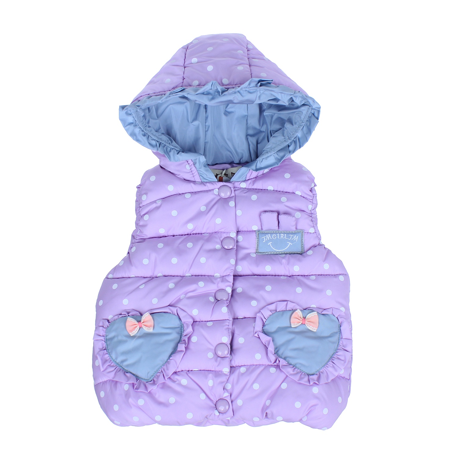 Áo gile phao bé gái túi hình tim hình 1