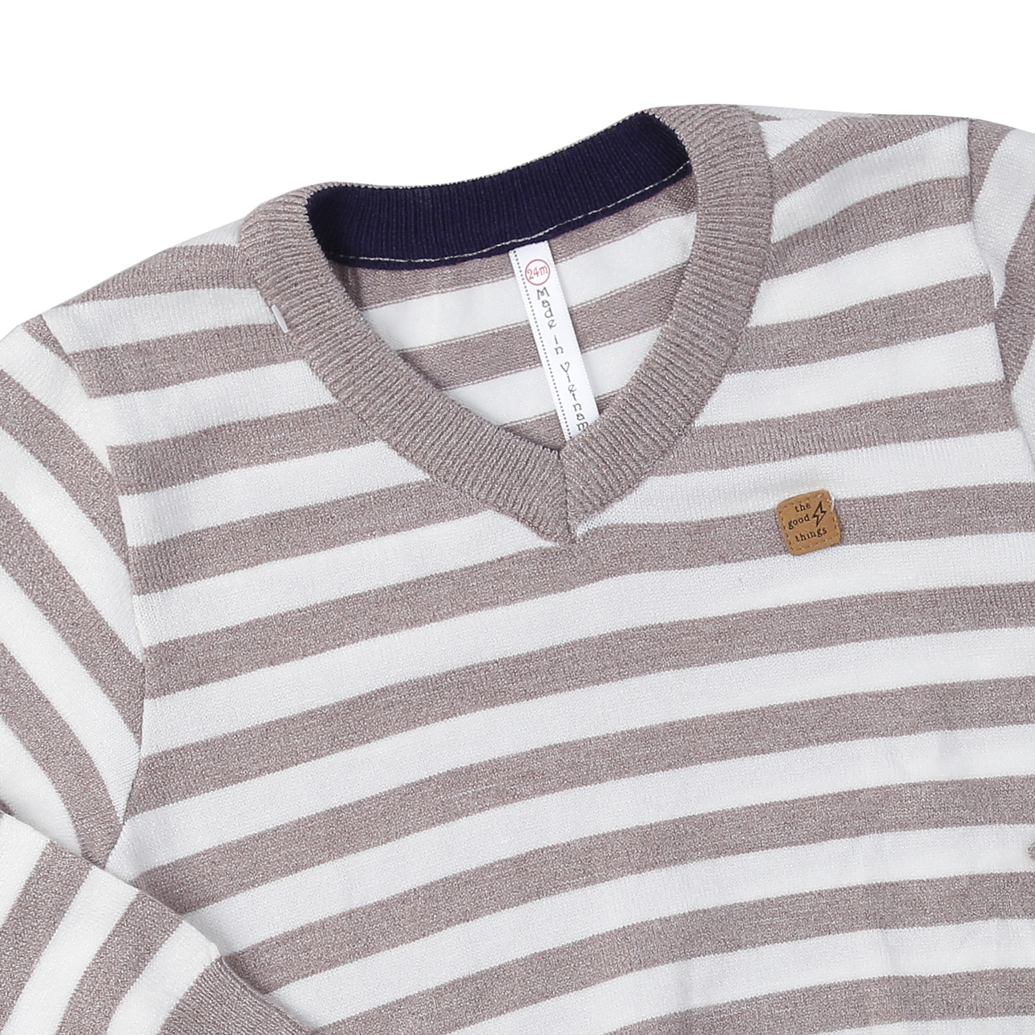 Áo len cổ tim bé trai Momma baby kẻ ngang ND24D