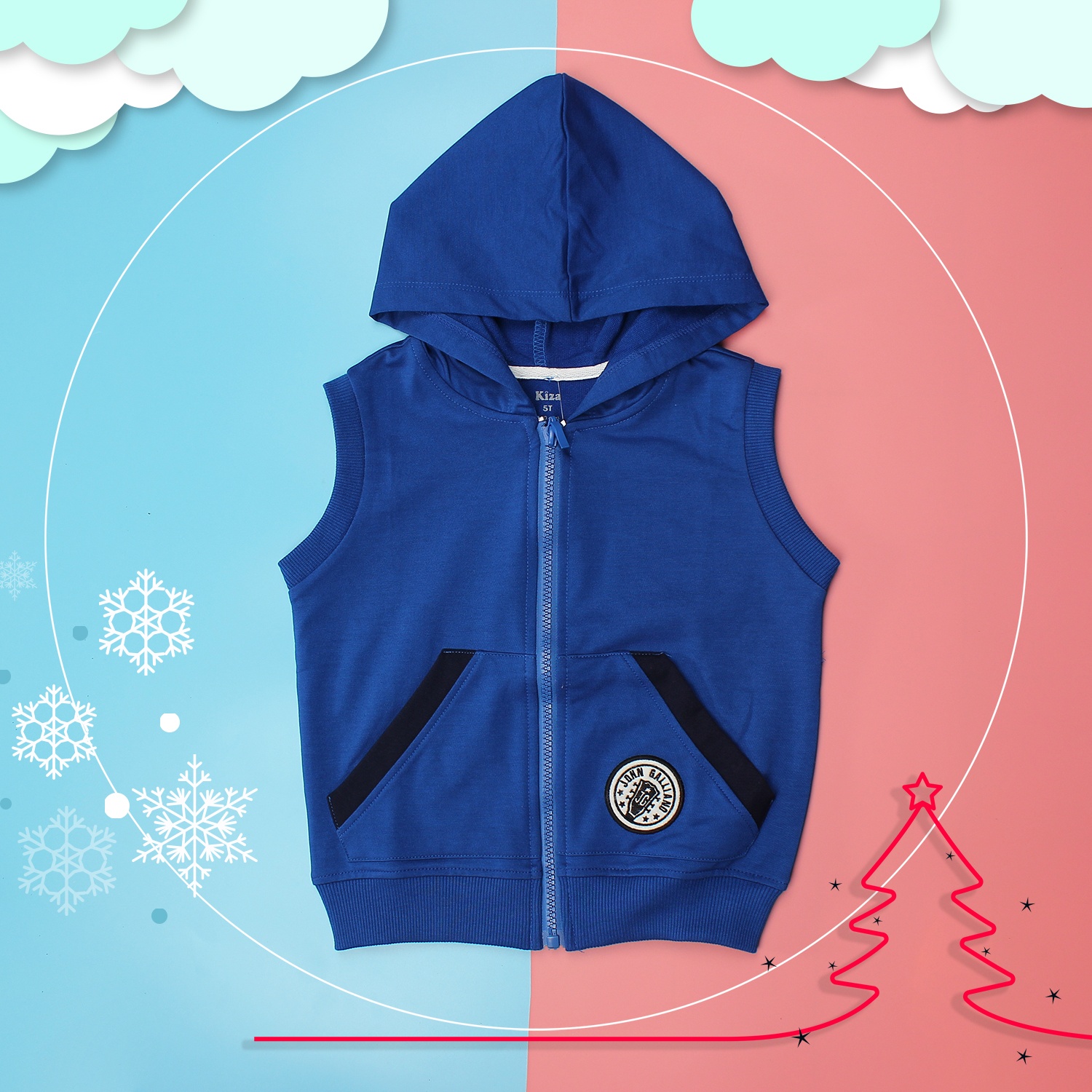 Áo nỉ da cá bé trai kéo khóa ba lỗ Kiza (Xanh) hình 1