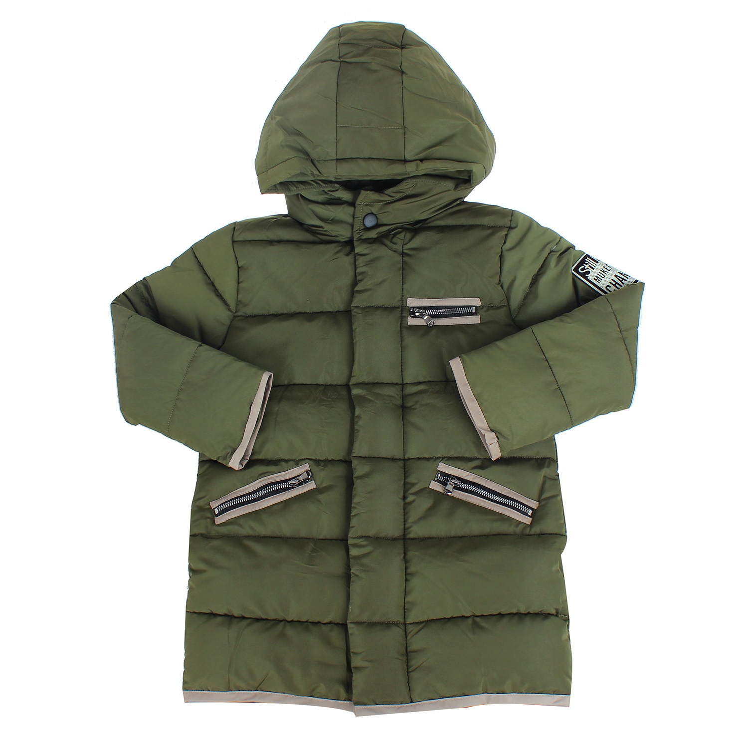 Áo phao bé trai thiết kế túi khóa ngực hình 1