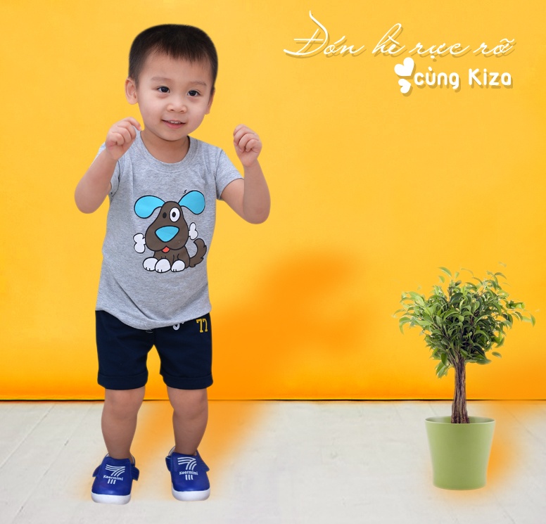 Áo phông bé trai tay ngắn Kiza in hình chú cún (Xanh) hình 4