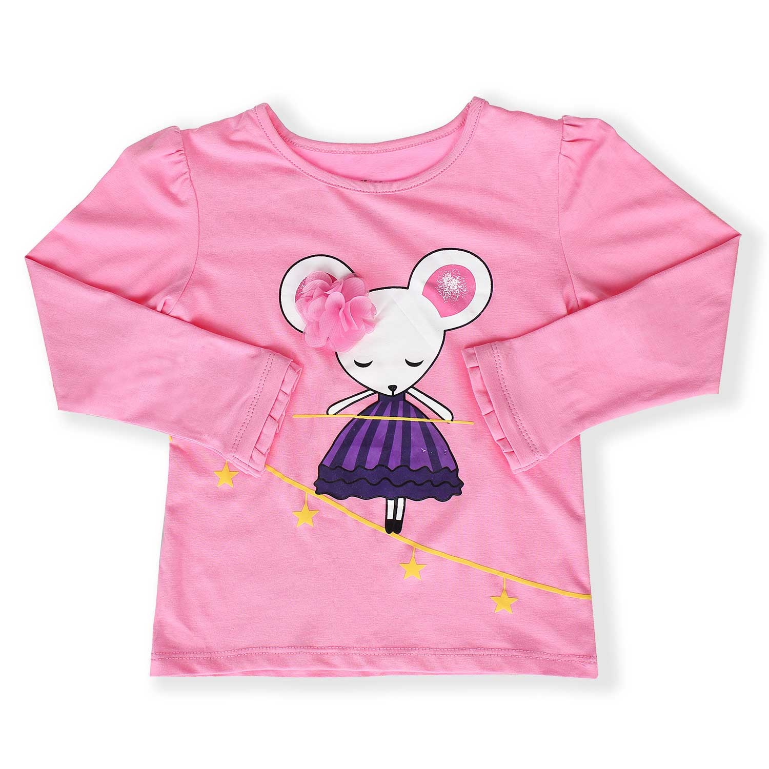 Áo tay dài bé gái in chuột gắn nơ Kiza (Hồng) hình 1