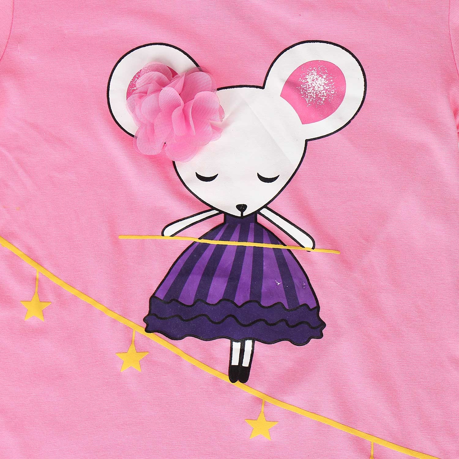 Áo tay dài bé gái in chuột gắn nơ Kiza (Hồng) hình 2