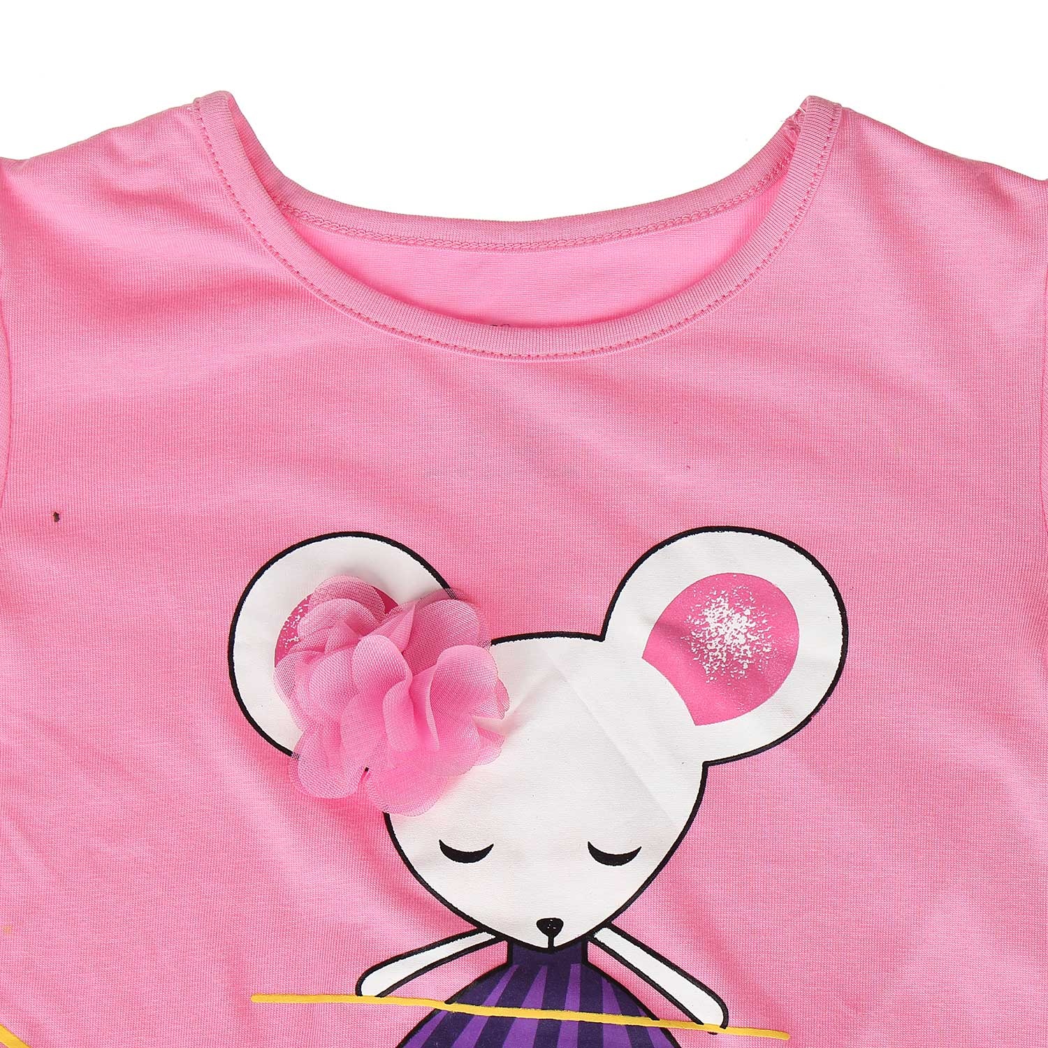 Áo tay dài bé gái in chuột gắn nơ Kiza (Hồng) hình 3