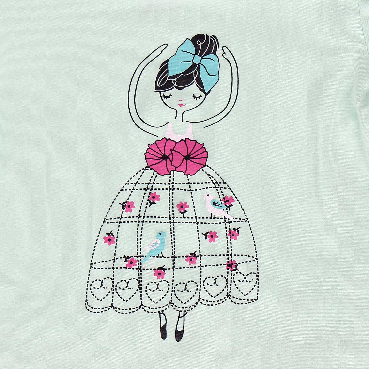 Áo tay dài bé gái in cô gái múa ballet Kiza (Xanh) hình 1