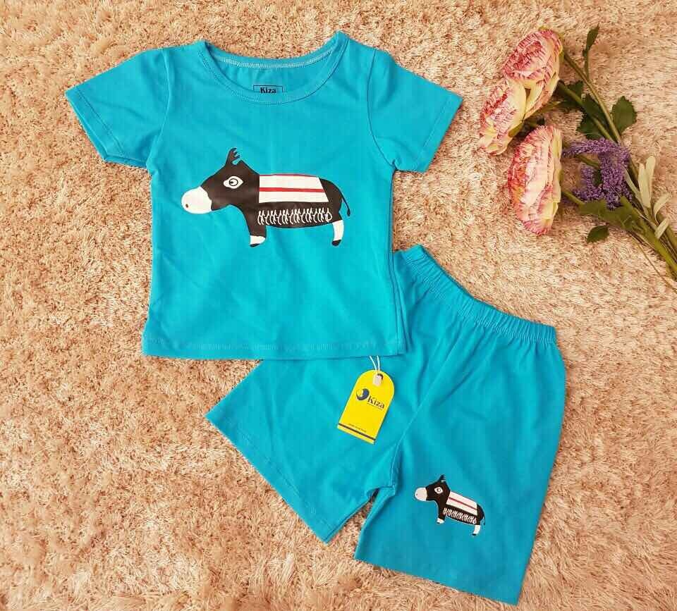 Áo tay ngắn bé trai Kiza in hình chú bò dễ thương (màu xanh biển) hình 1