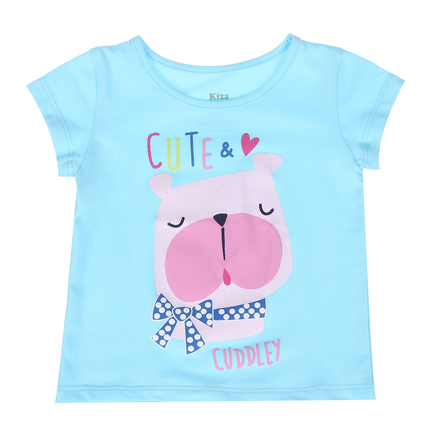 Áo tay ngắn in hình chú chó đeo nơ Kiza (màu xanh) hình 3