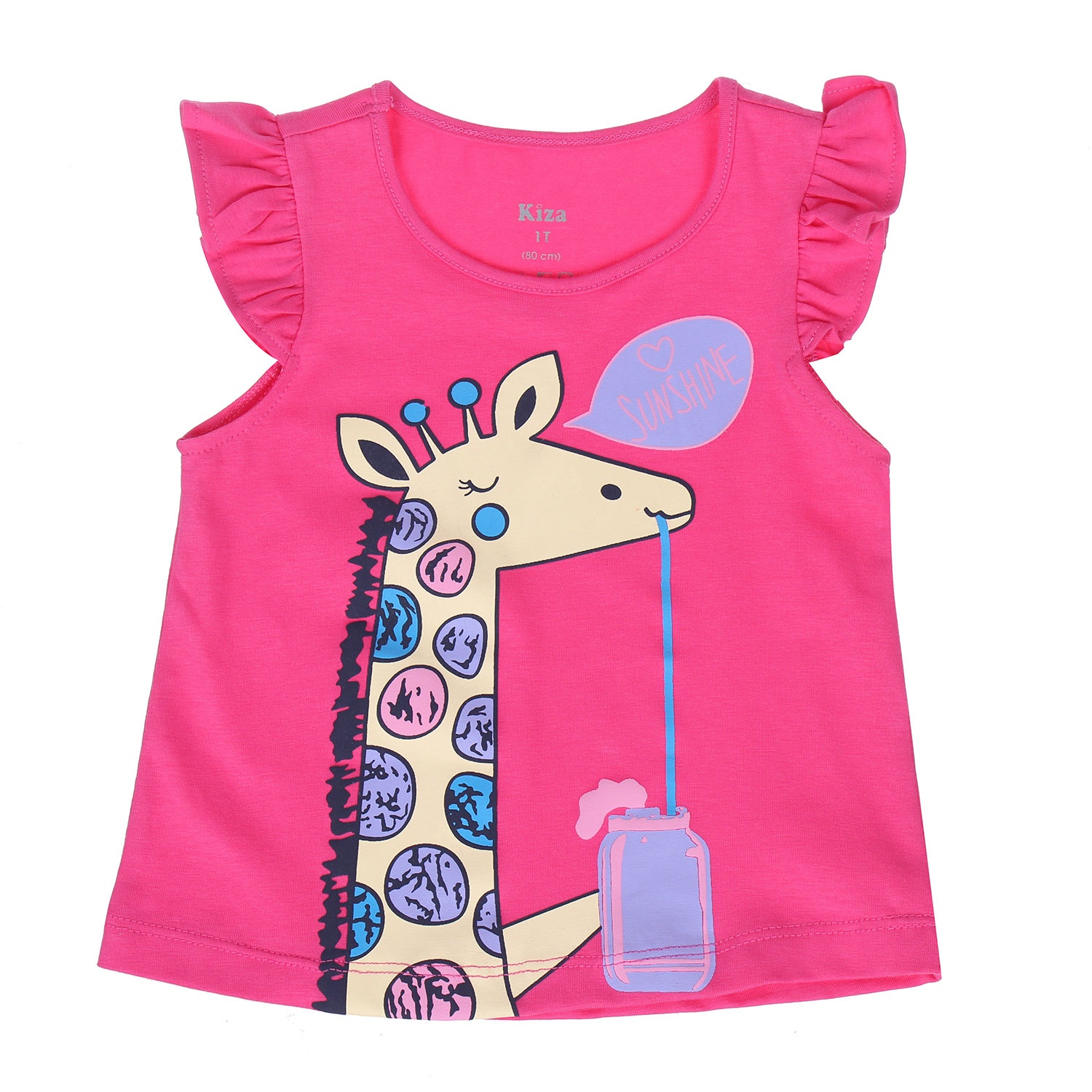 Áo tay ngắn tay nheo in hình chú Hươu Kiza (màu hồng) hình 1