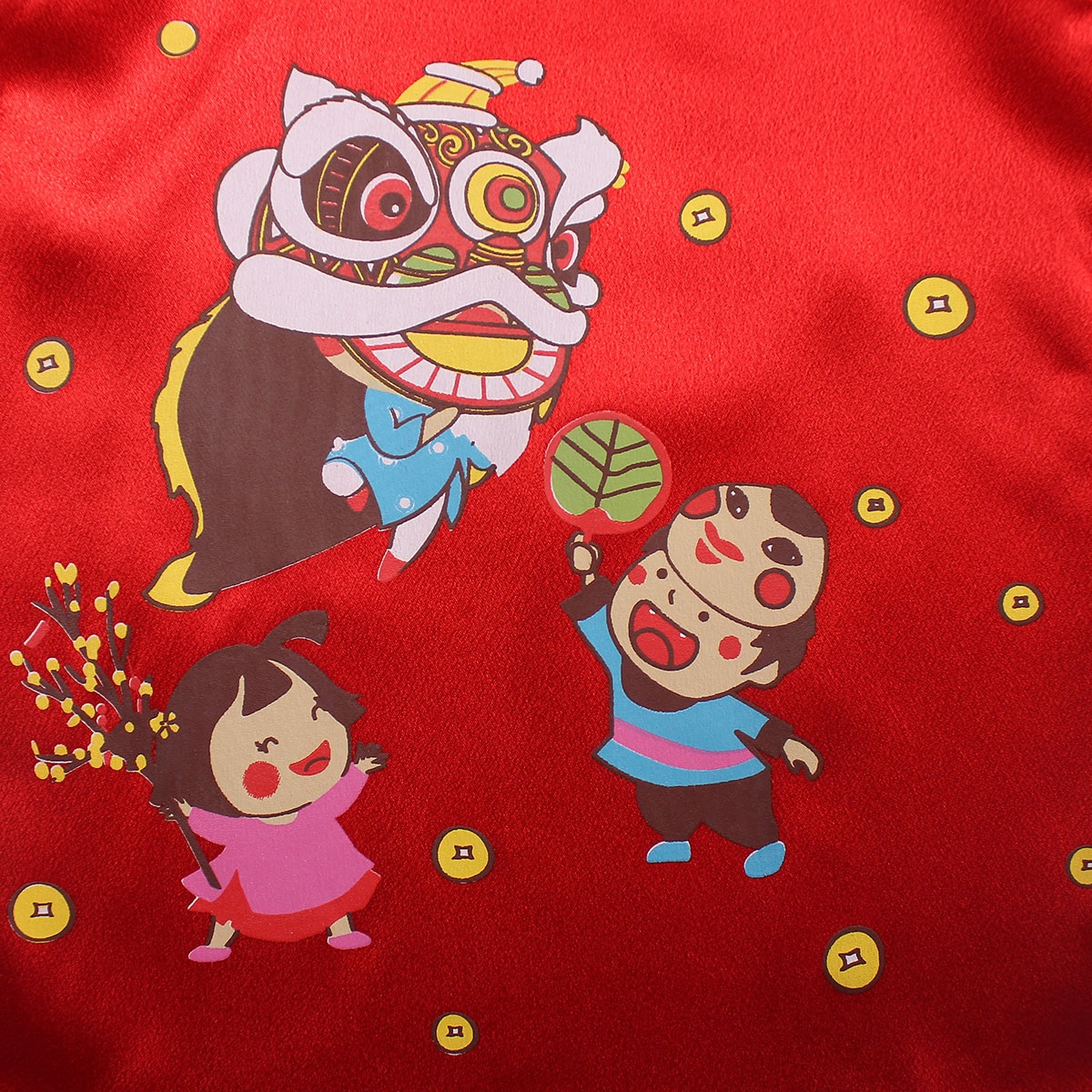 Bộ áo dài bé trai Mamago in hình múa lân M19D (Đỏ) hình 5