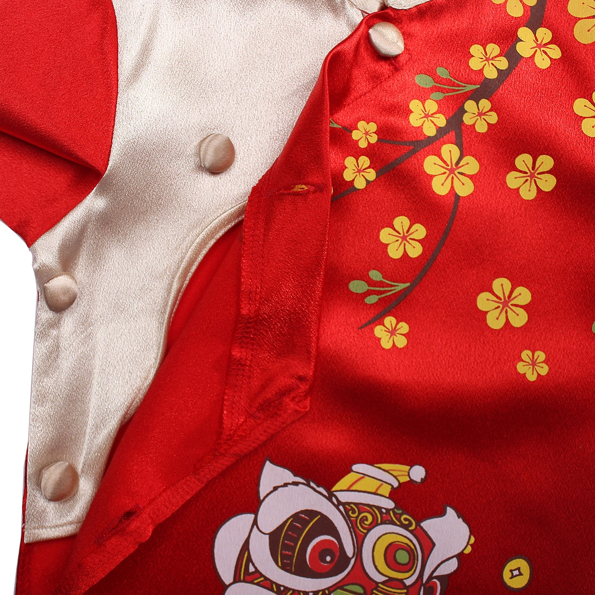 Bộ áo dài bé trai Mamago in hình múa lân M19D (Đỏ) hình 3