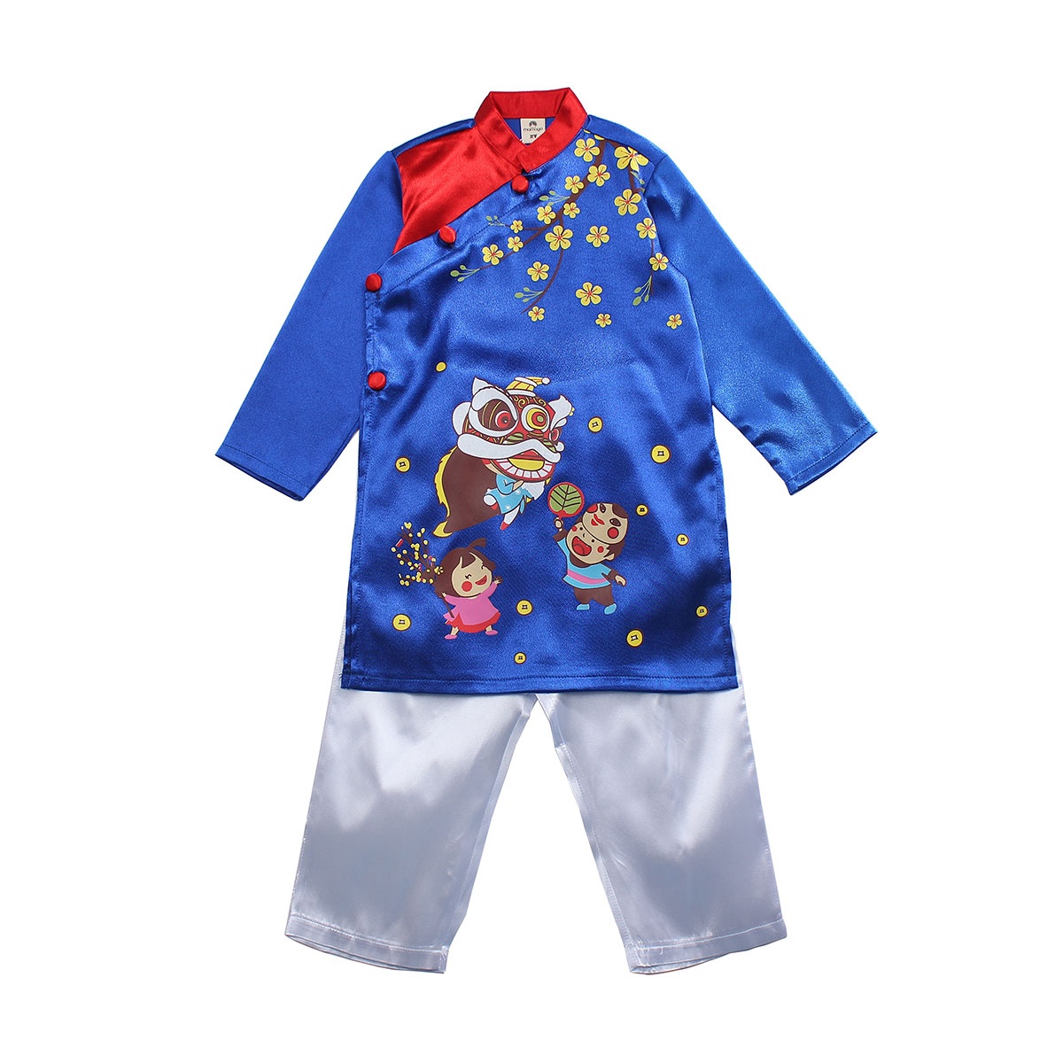 Bộ áo dài bé trai Mamago in hình múa lân M19D (Xanh) Bộ áo dài bé trai Mamago in hình múa lân M19D (Xanh) hình 1