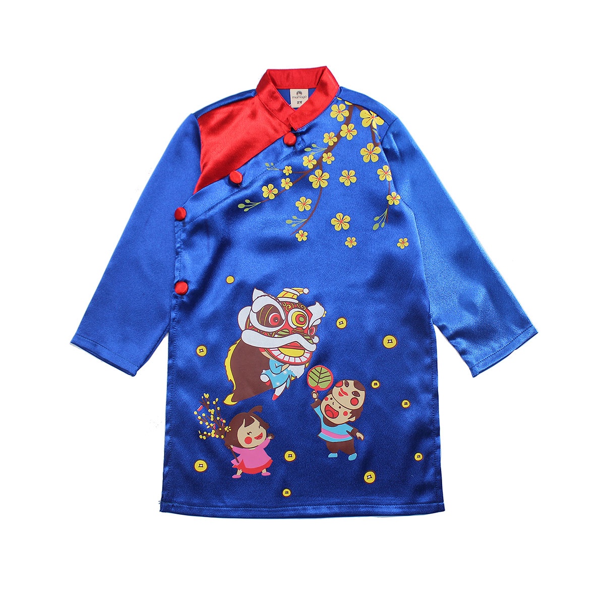 Bộ áo dài bé trai Mamago in hình múa lân M19D (Xanh) chất liệu cao cấp Bộ áo dài bé trai Mamago in hình múa lân M19D (Xanh) hình 2