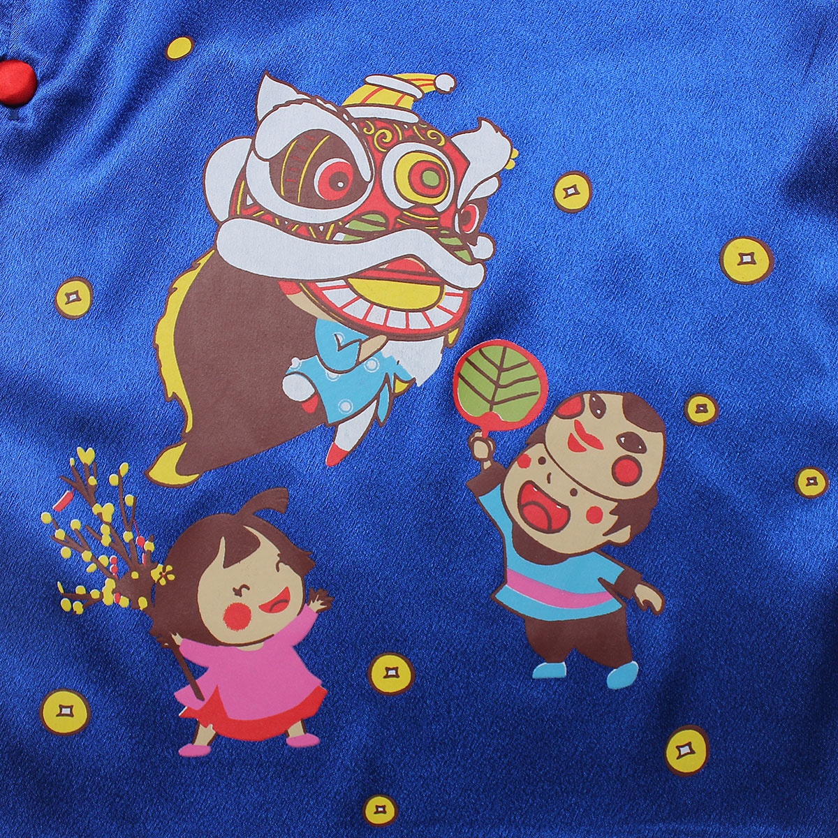 Bộ áo dài bé trai Mamago in hình múa lân M19D (Xanh) họa tiết lôi cuốn Bộ áo dài bé trai Mamago in hình múa lân M19D (Xanh) hình 5