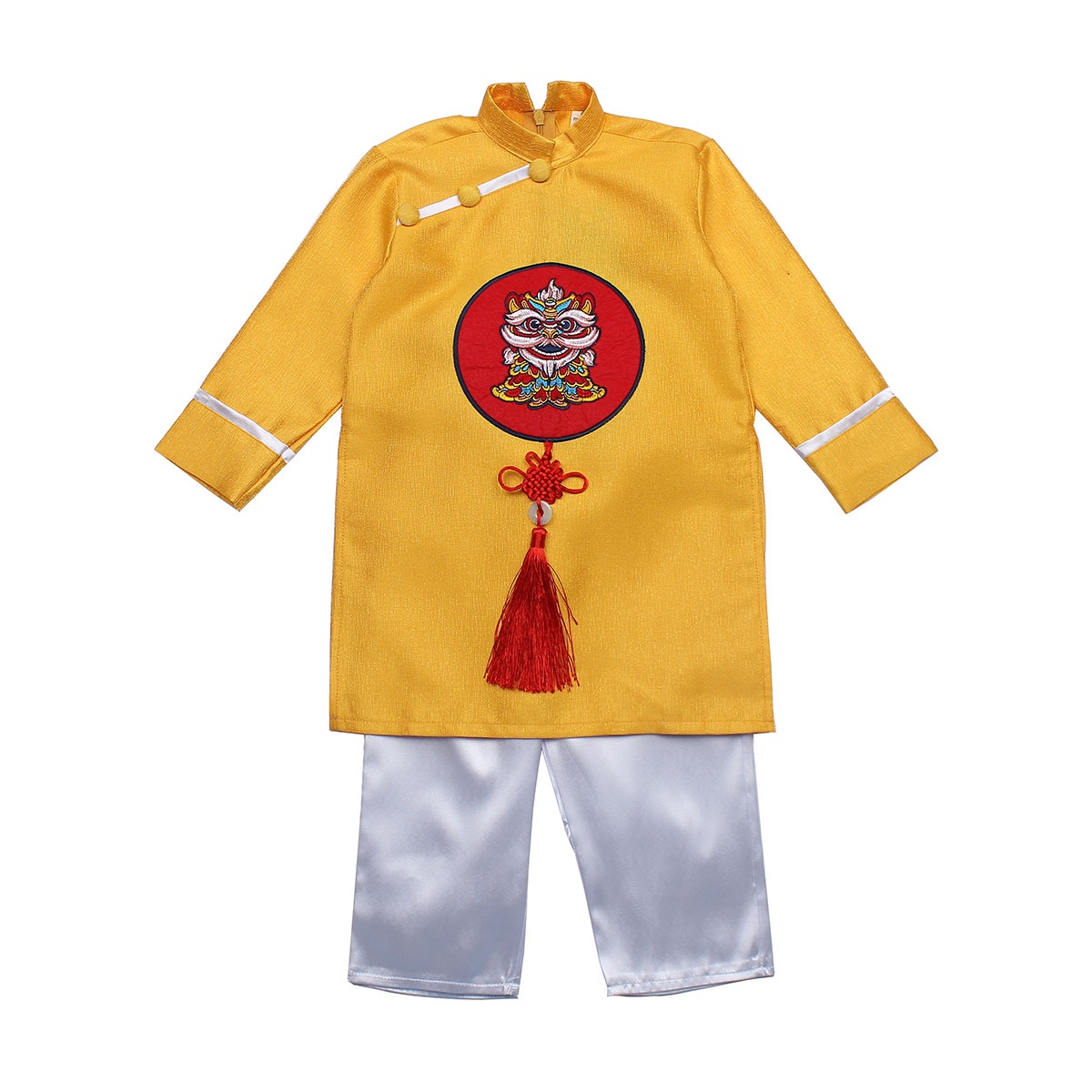 Bộ áo dài tết bé trai Mamago thêu hình chú lân M19D (Vàng) hình 1