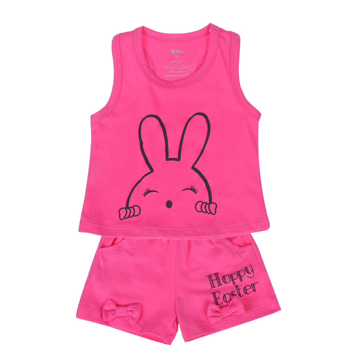 Bộ ba lỗ in hình chú thỏ mắt híp Kiza (màu hồng đậm)  hình 1