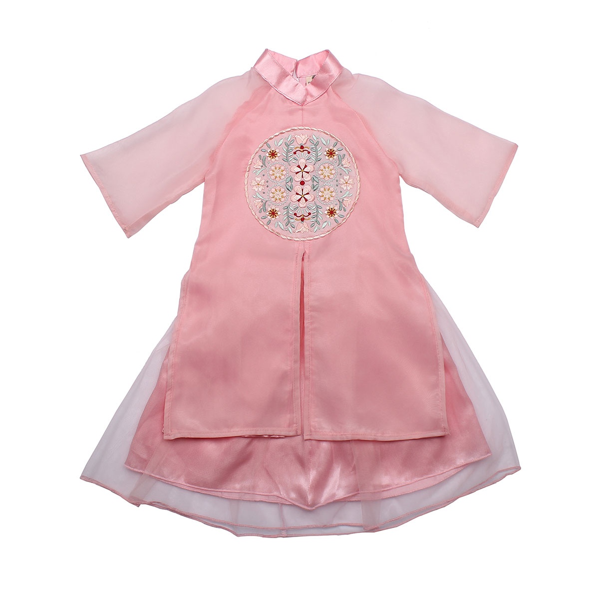 Bộ cách tân áo dài bé gái thêu hoa 4 tà M19D (Hồng) hình 1