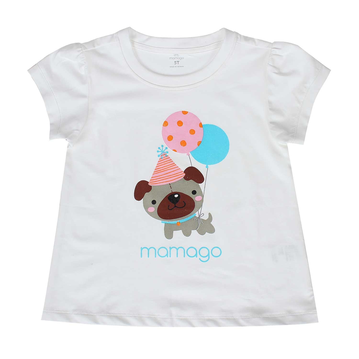 Bộ cộc tay bé gái in hình cún bóng bay Mamago Xanh hình 4