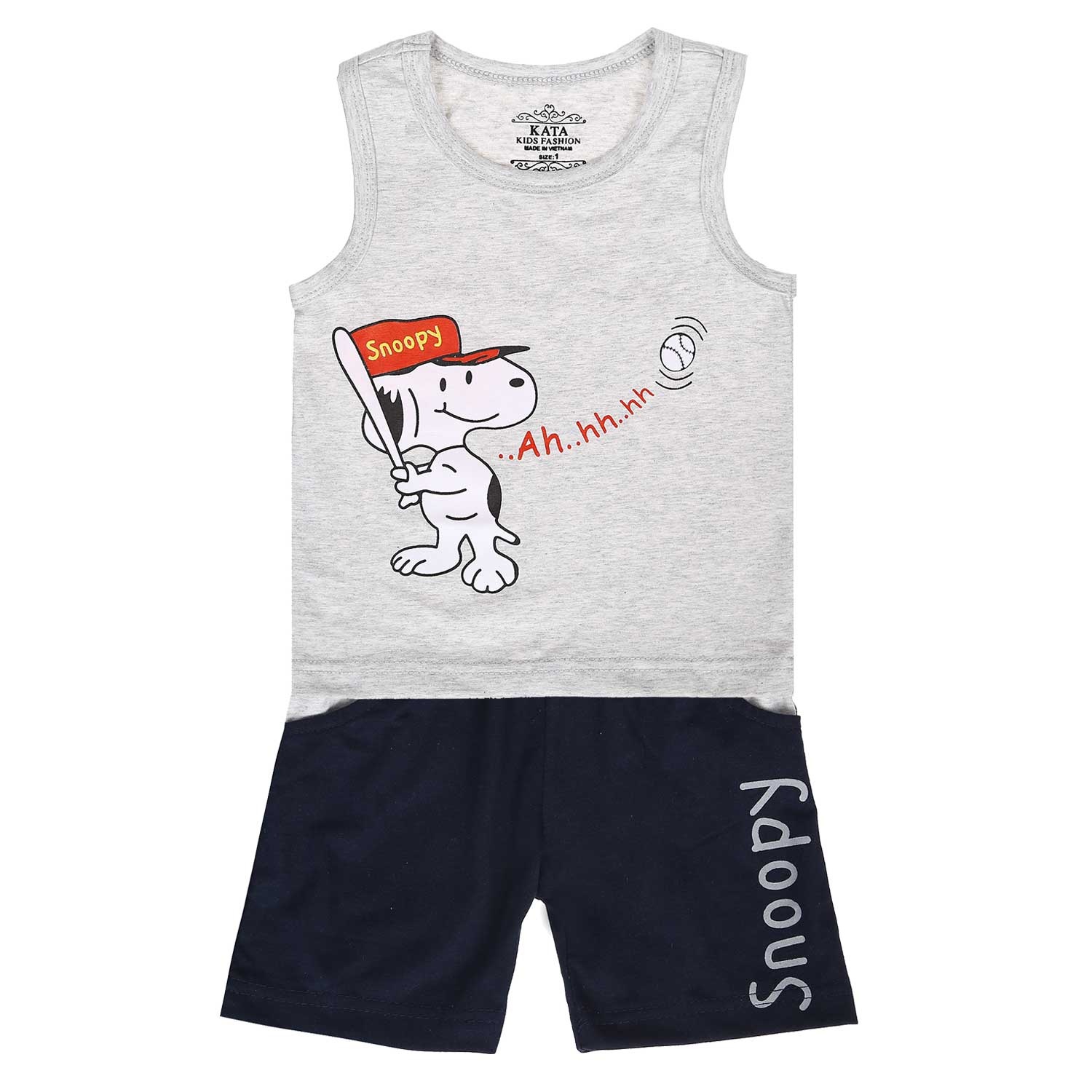 Bộ cộc tay bé trai in hình cún Snoopy HTkids hình 1