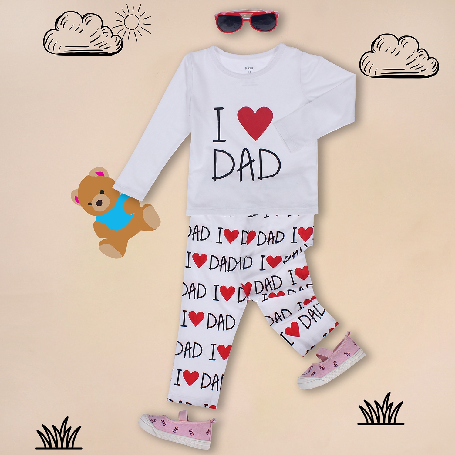 Bộ cotton tay dài in chữ I Love Dad Kiza bé gái  hình 1