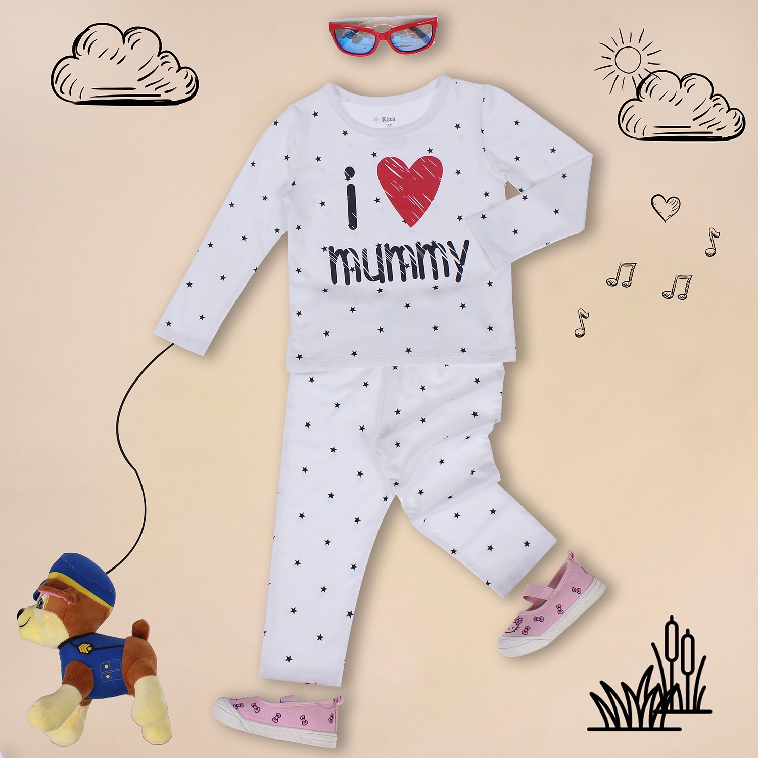 Bộ cotton tay dài in chữ I Love Mummy Kiza bé gái hình 1