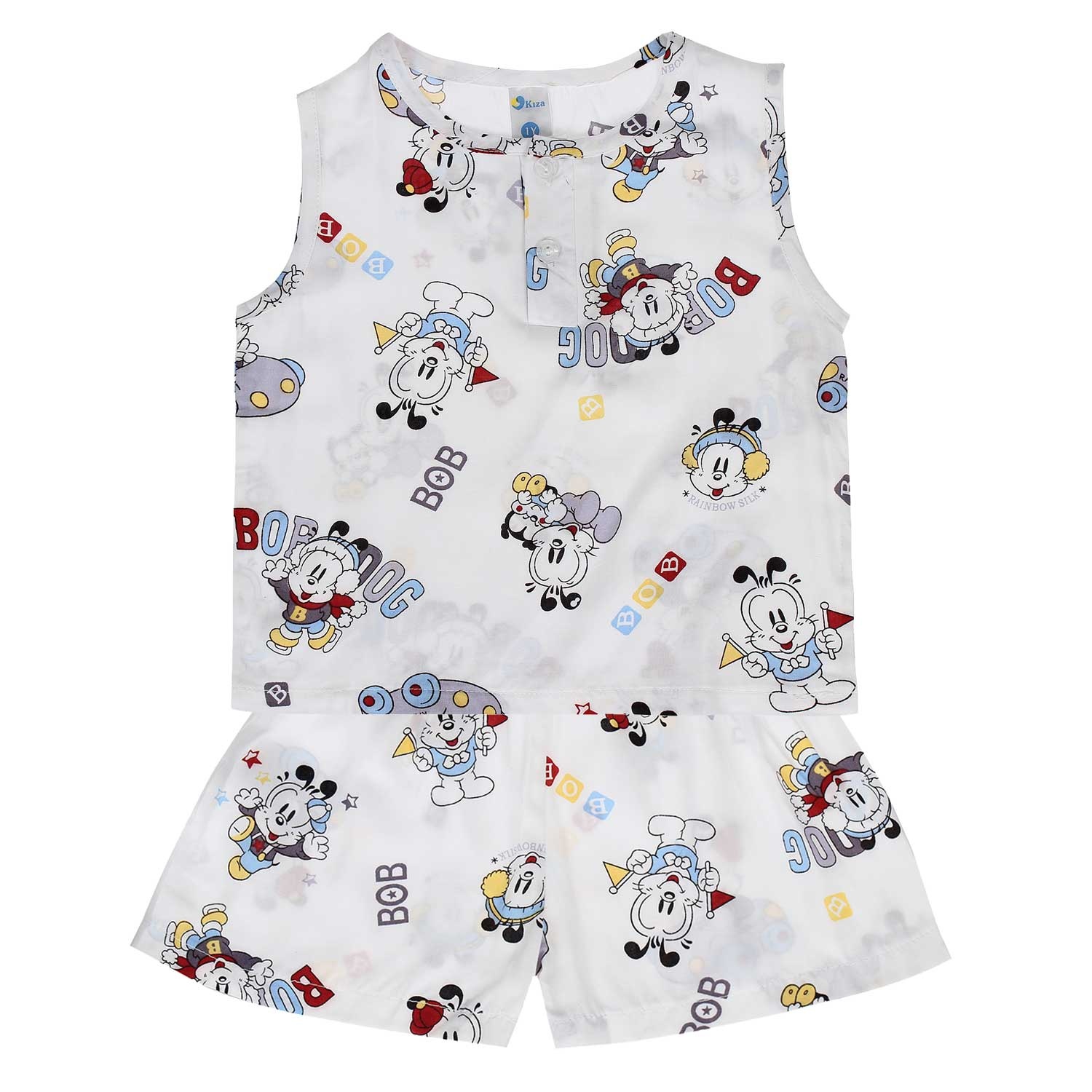 Bộ lanh ba lỗ bé trai in hình chú gấu đi ô tô Kiza hình 2