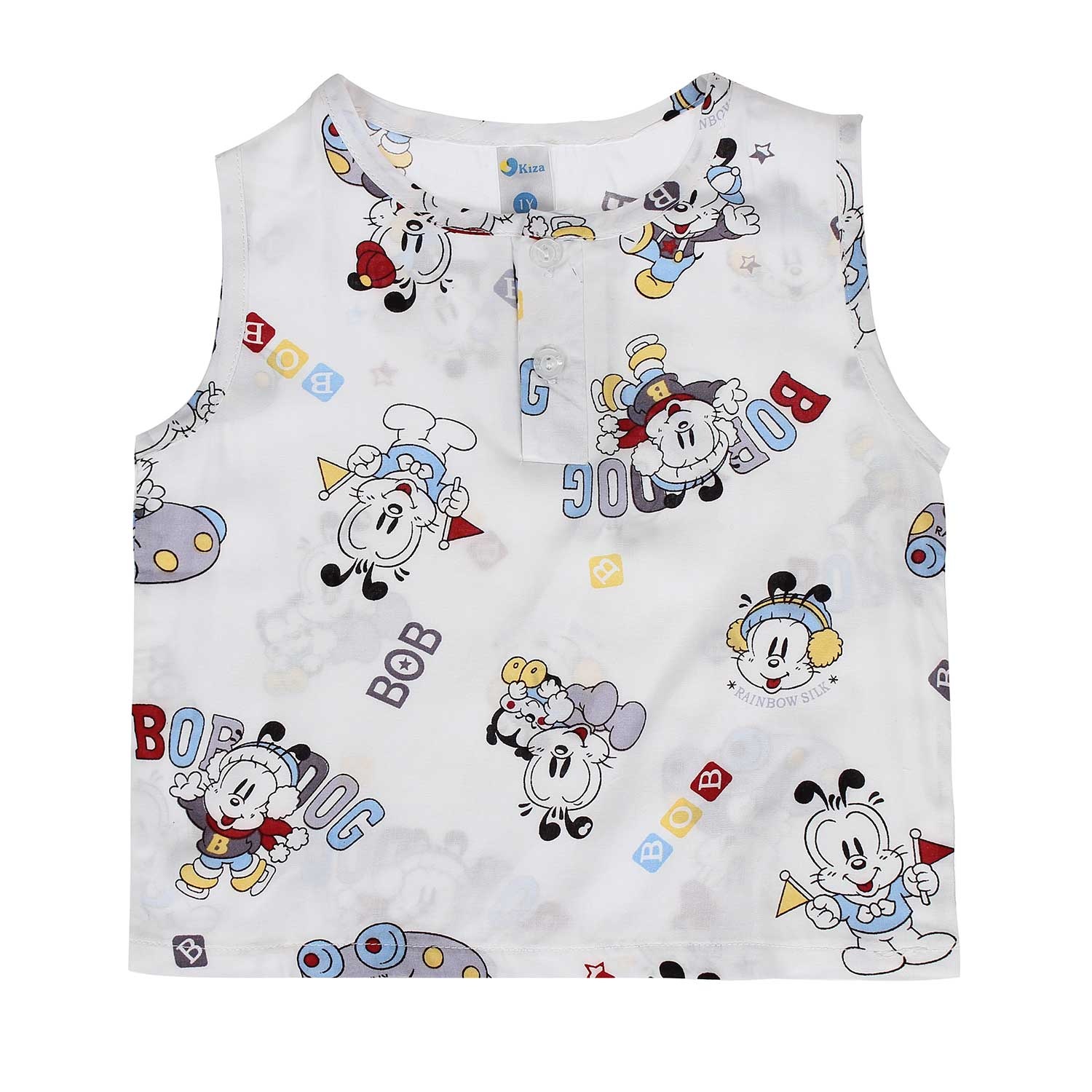 Bộ lanh ba lỗ bé trai in hình chú gấu đi ô tô Kiza hình 1