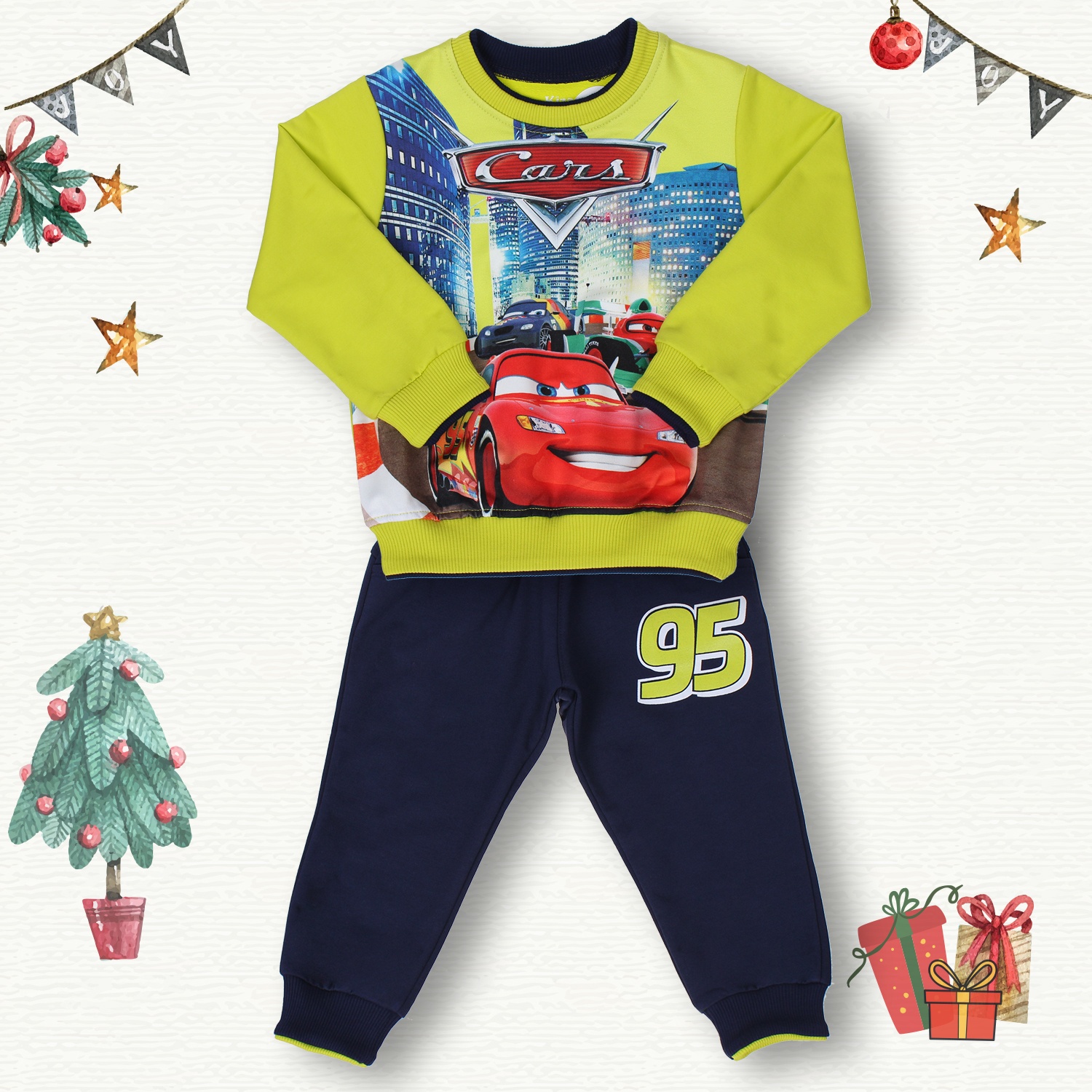 Bộ nỉ da cá bé trai in ô tô 3D Kiza (Chanh) hình 1