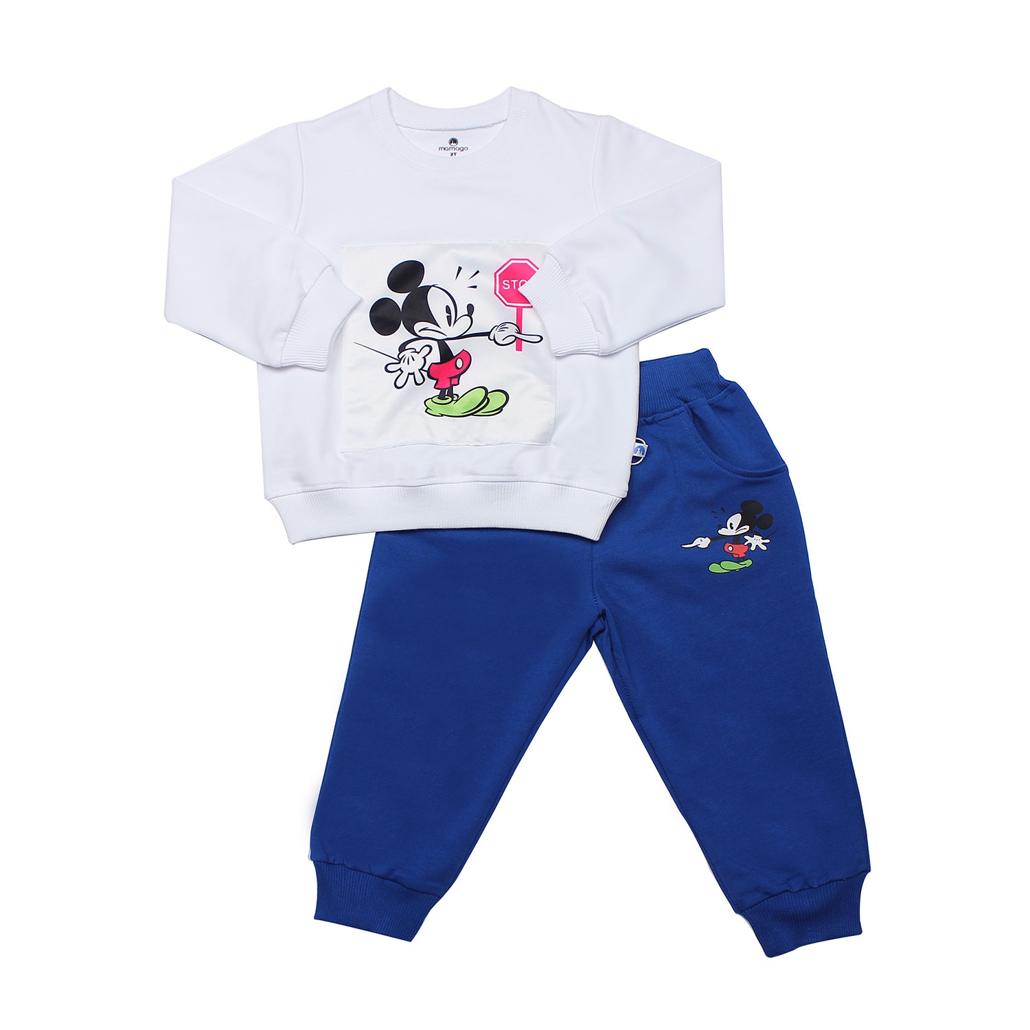 Bộ nỉ da cá bé trai Mamago HT19D in hình Mickey (Trắng xanh) hình 1