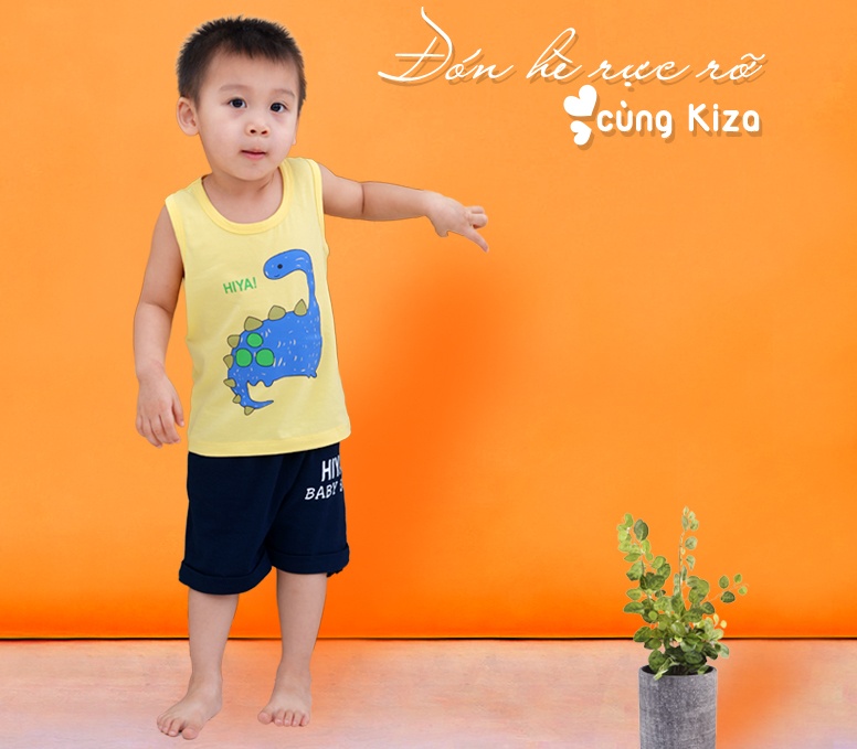 Bộ quần áo ba lỗ in hình chú khủng long Kiza (Màu vàng)  hình 2