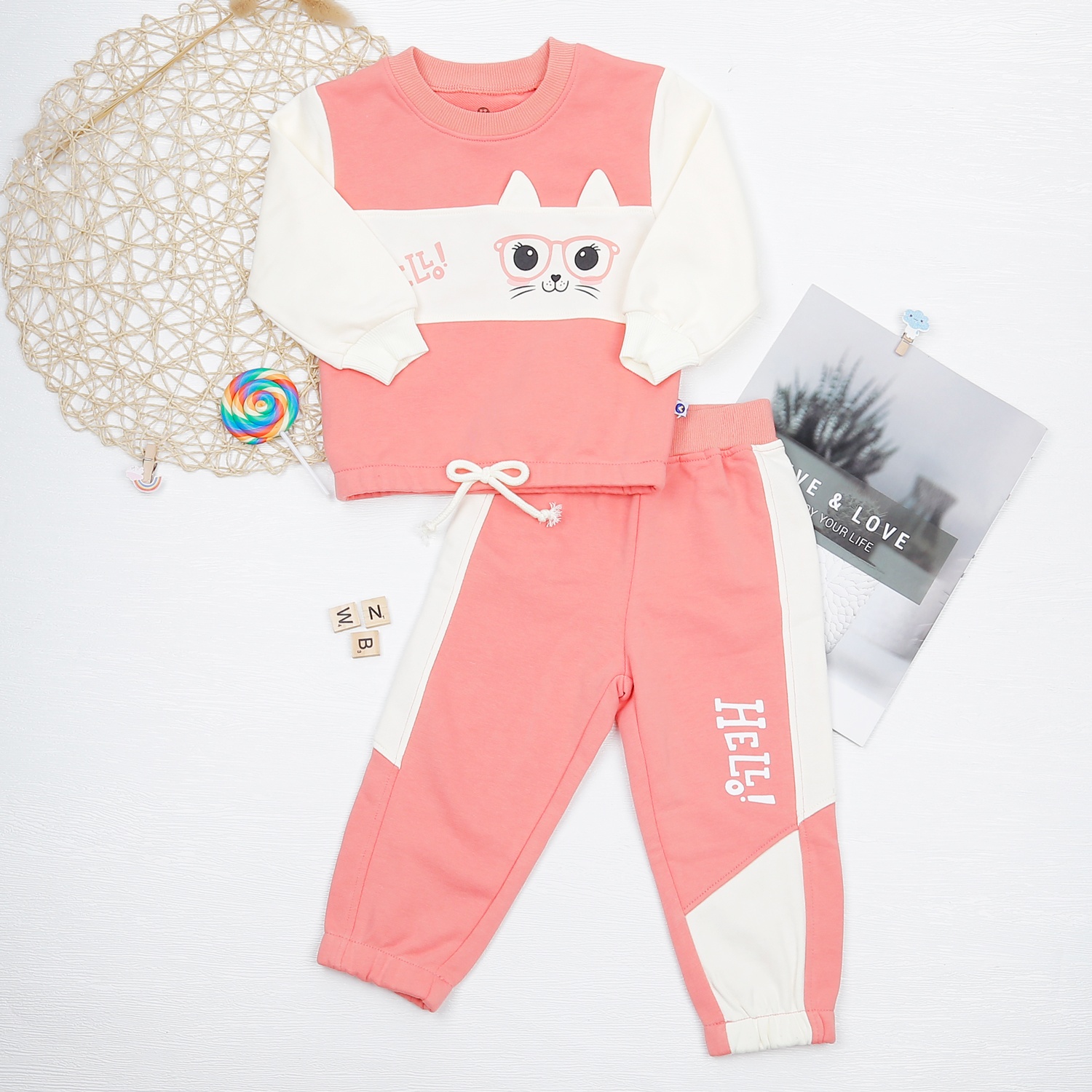 Bộ quần áo bé gái KidsPlaza in mèo HN22D  hình 1