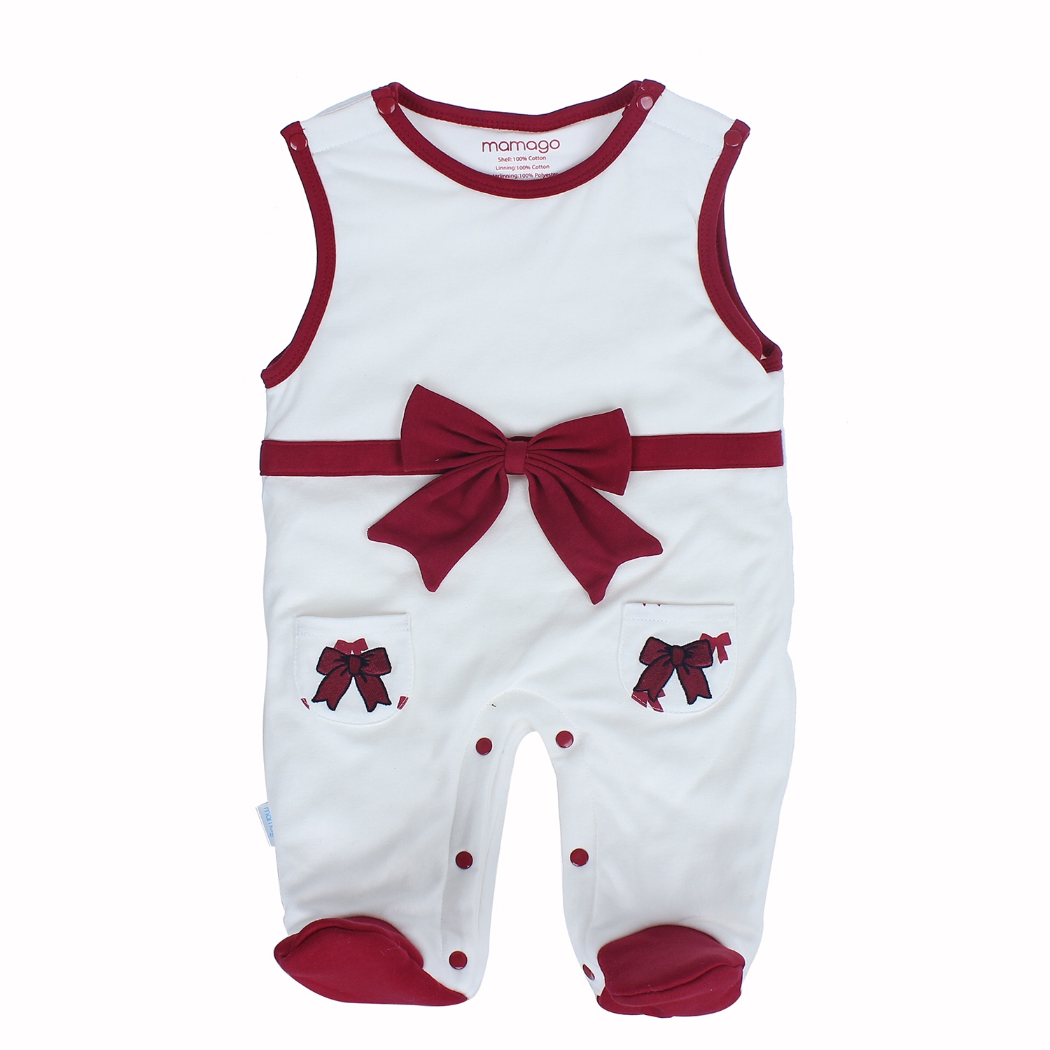 Bộ quần áo bé gái liền chân thêu nơ Mamago 3303 hình 5