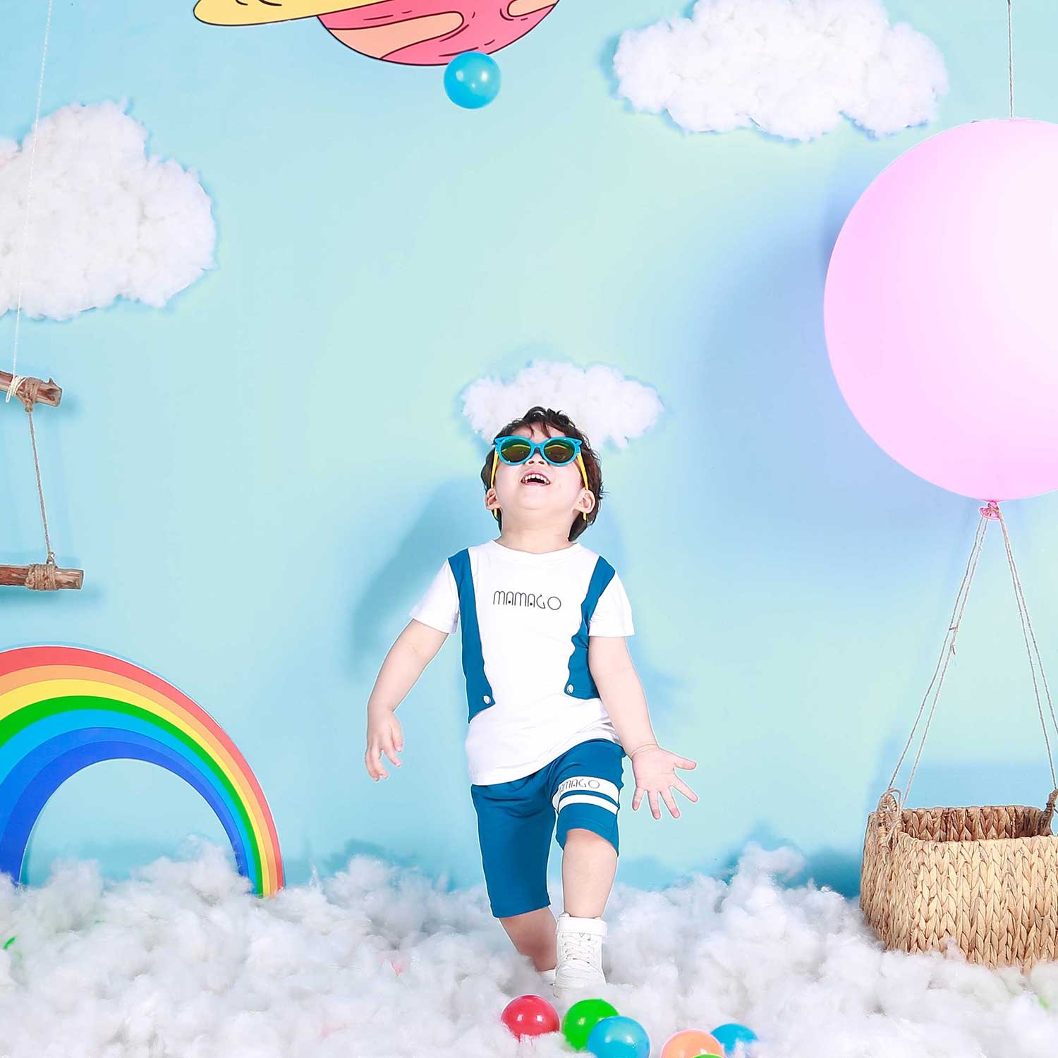 Bộ quần áo thời trang bé trai cộc tay Mamago giả gile M19 (Xanh) Bộ quần áo bé trai cộc tay Mamago giả gile M19 (Xanh) hình 2