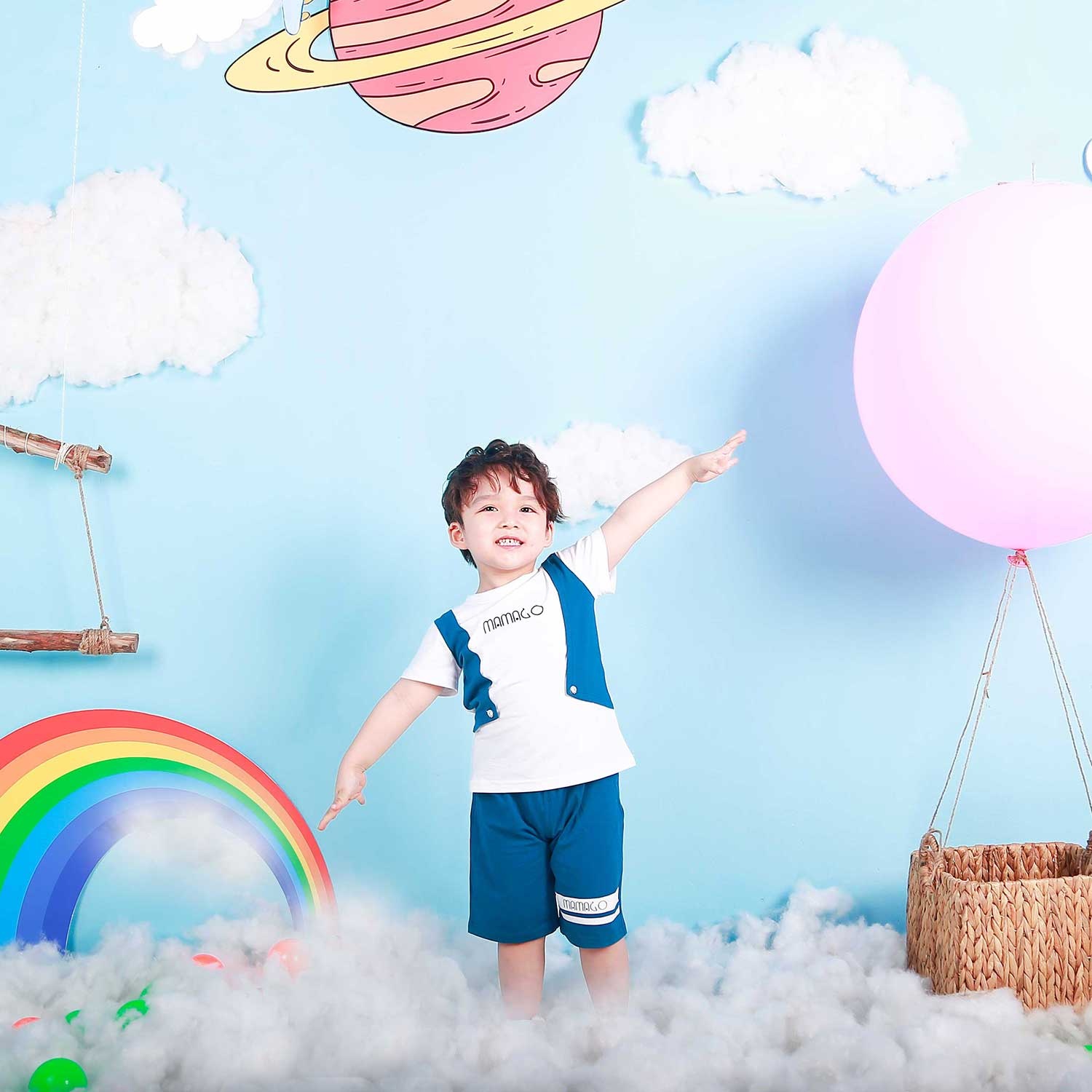 Bộ quần áo thời trang bé trai cộc tay Mamago giả gile M19 (Xanh) Bộ quần áo bé trai cộc tay Mamago giả gile M19 (Xanh) hình 1