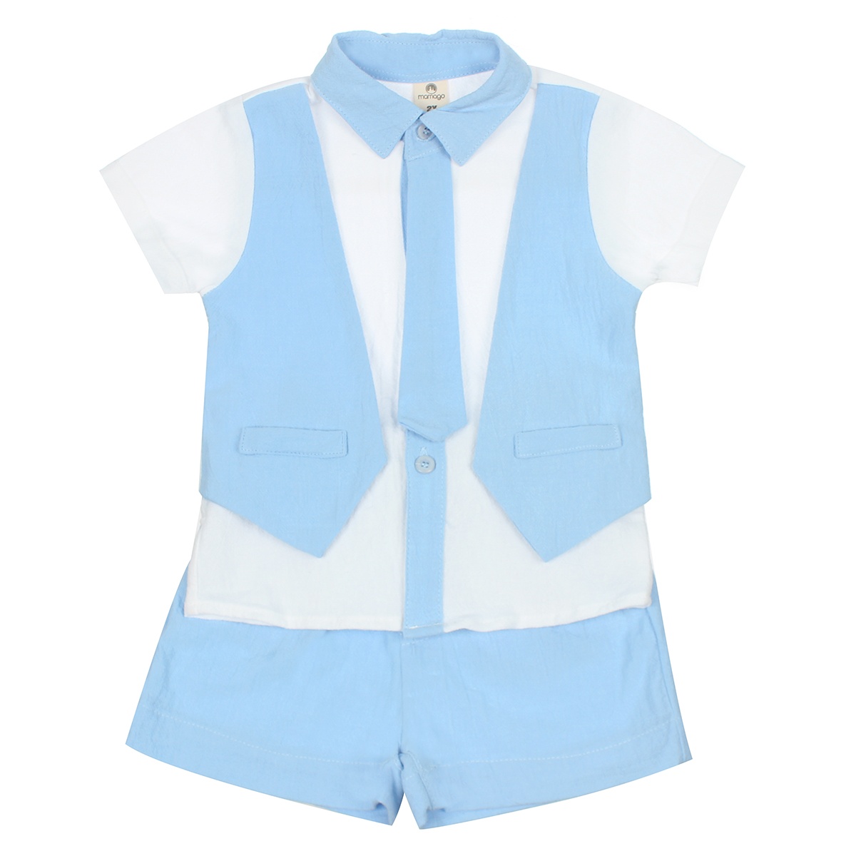 Bộ quần áo cộc tay bé trai Mamago giả gile cà vạt M20H 2Y (Xanh) hình 1