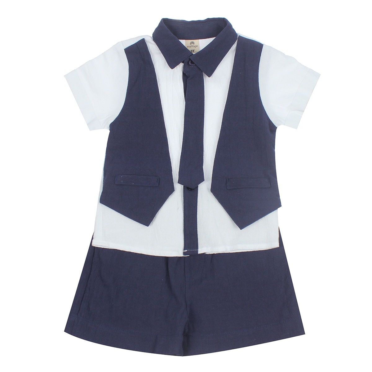 Bộ quần áo cộc tay bé trai Mamago giả Gile cà vạt M20H 1Y (Xanh Navy) hình 1