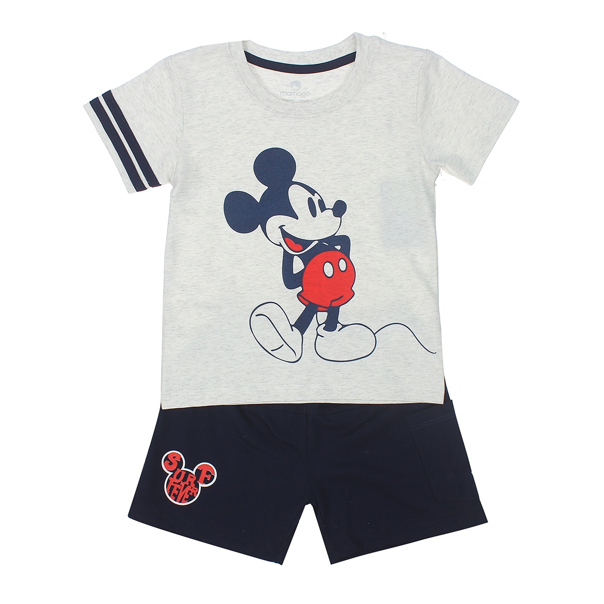 Bộ quần áo cộc tay bé trai Mamago in hình Mickey sọc tay LN20H (Trắng) 6Y hình 1