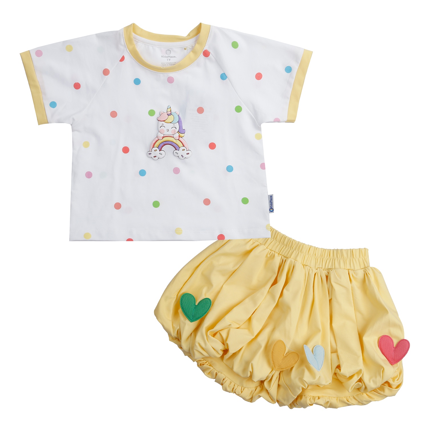 Bộ quần áo cộc tay KidsPlaza in nổi ngựa TT24H (Màu vàng)