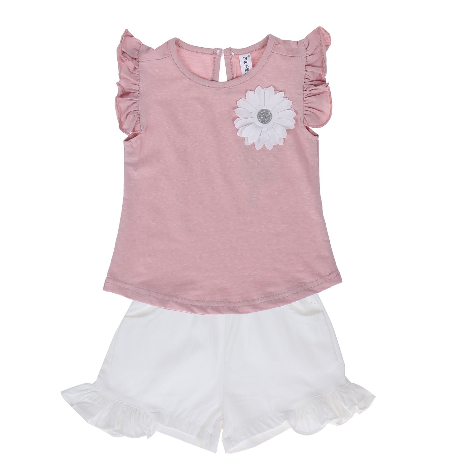 Bộ quần áo cotton bé gái đính hoa hình 1