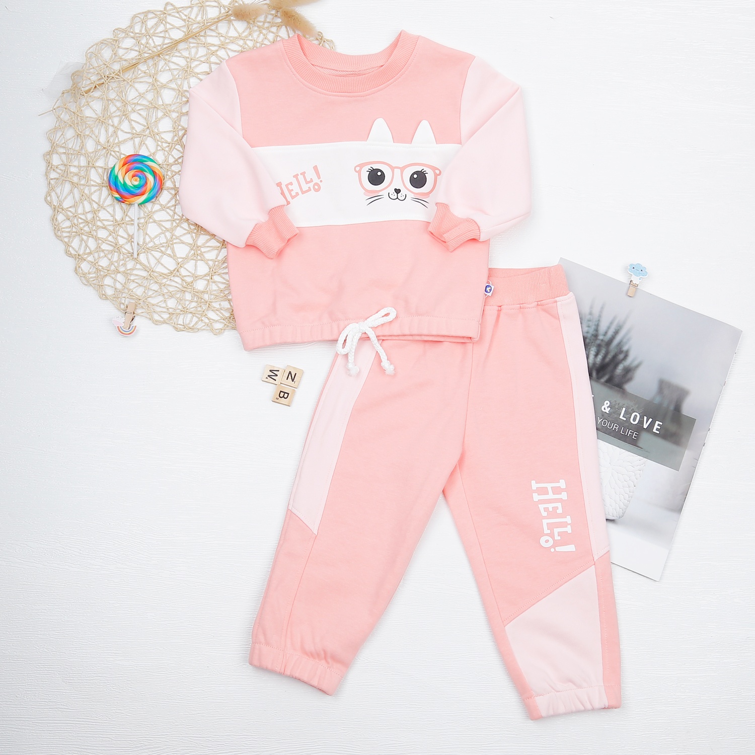 Bộ quần áo dài KidsPlaza bé gái in hình mèo HN22D hình 1