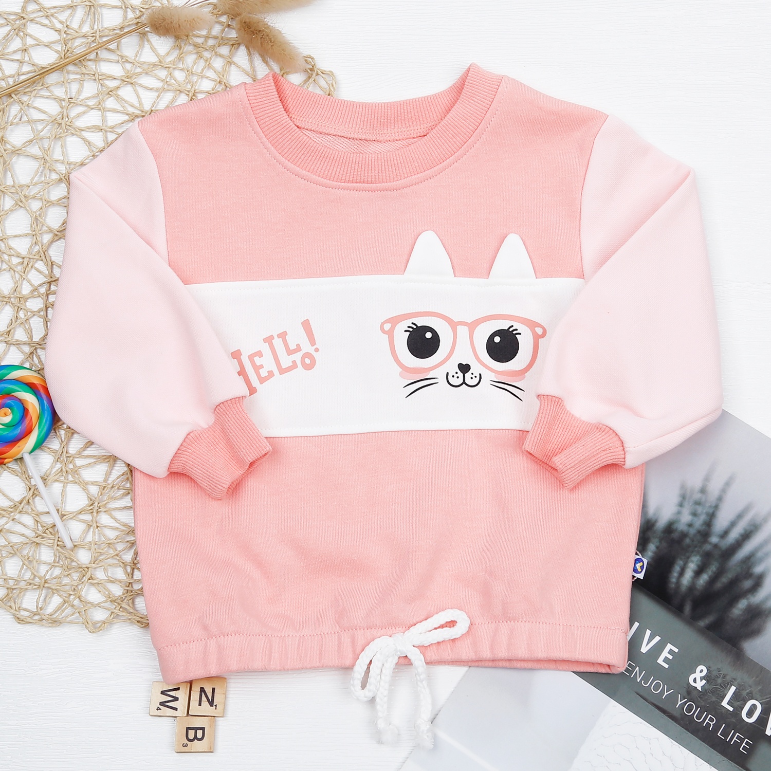 Bộ quần áo dài KidsPlaza bé gái in hình mèo HN22D hình 2