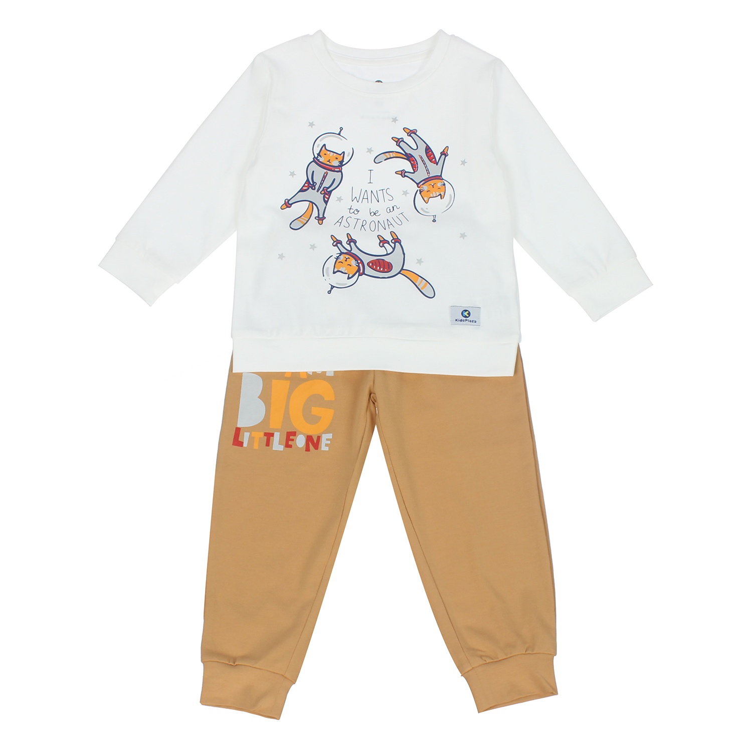 Bộ quần áo dài tay bé trai Kidsplaza in hình Mèo M20T (Trắng Nâu) hình 1