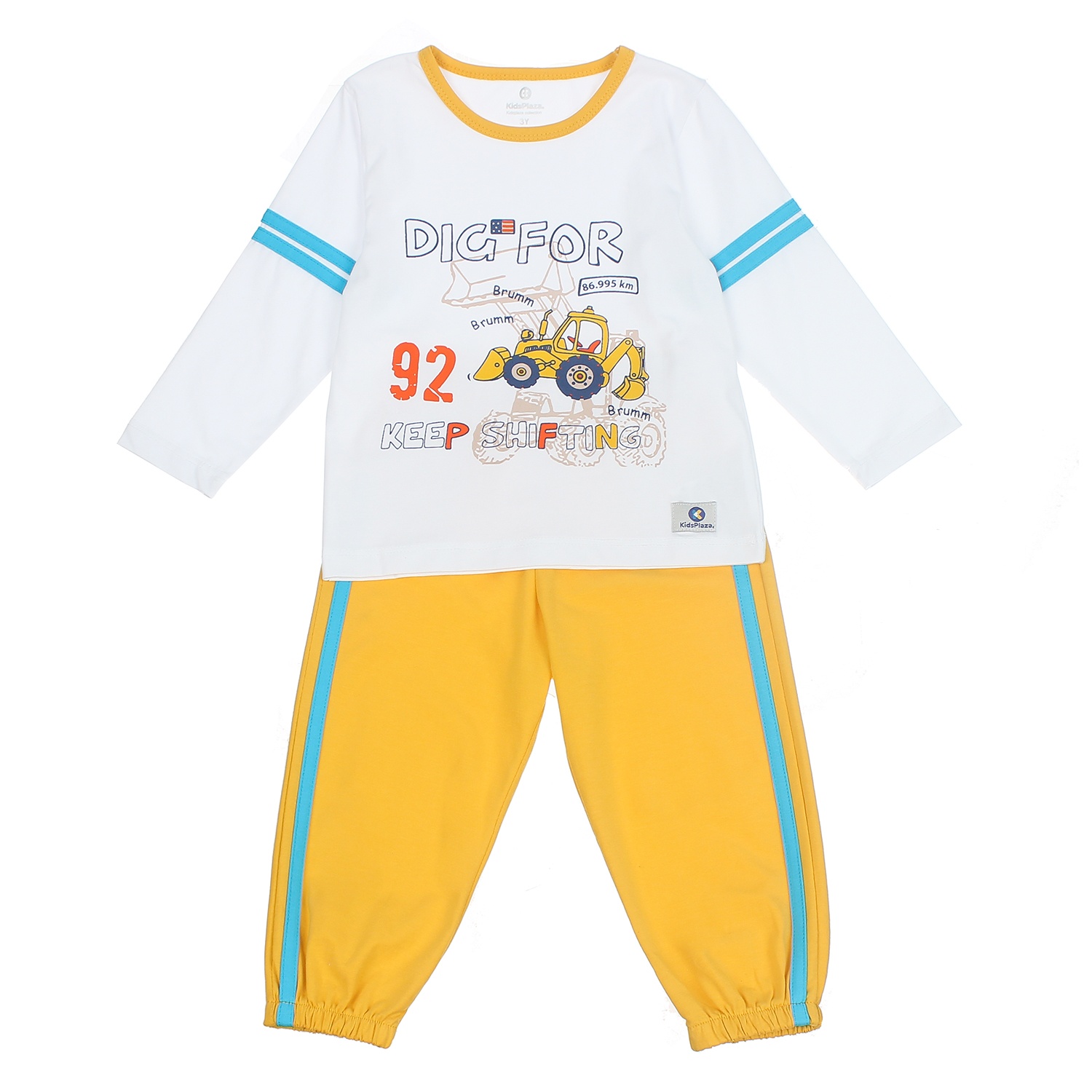 Bộ quần áo dài tay bé trai KIDSPLAZA in hình Xe Múc TT20T 5Y (Trắng-Vàng) hình 1