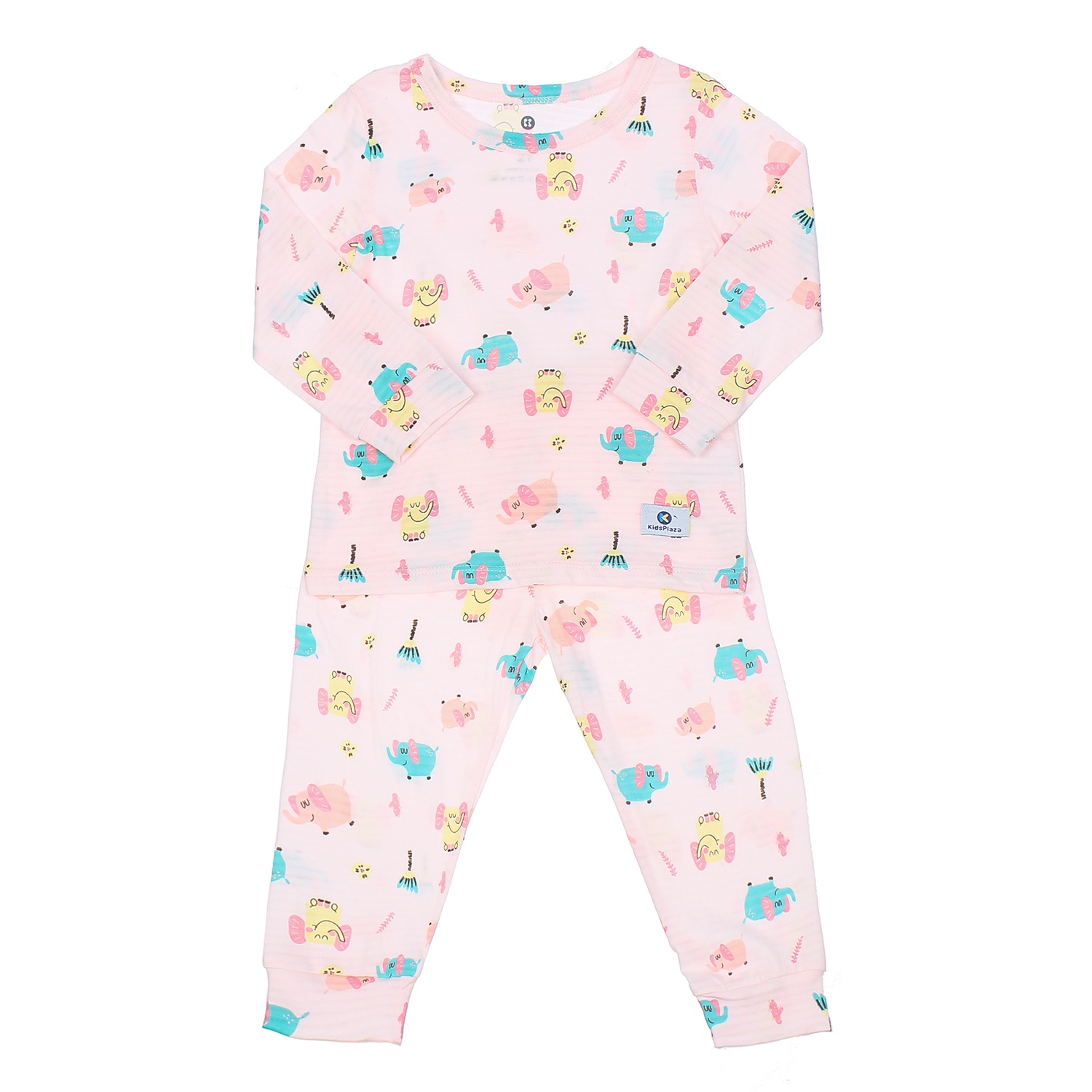 Bộ quần áo dài tay cho bé Kidsplaza kẻ in hình chú voi con M20T 4Y (Hồng) hình 1