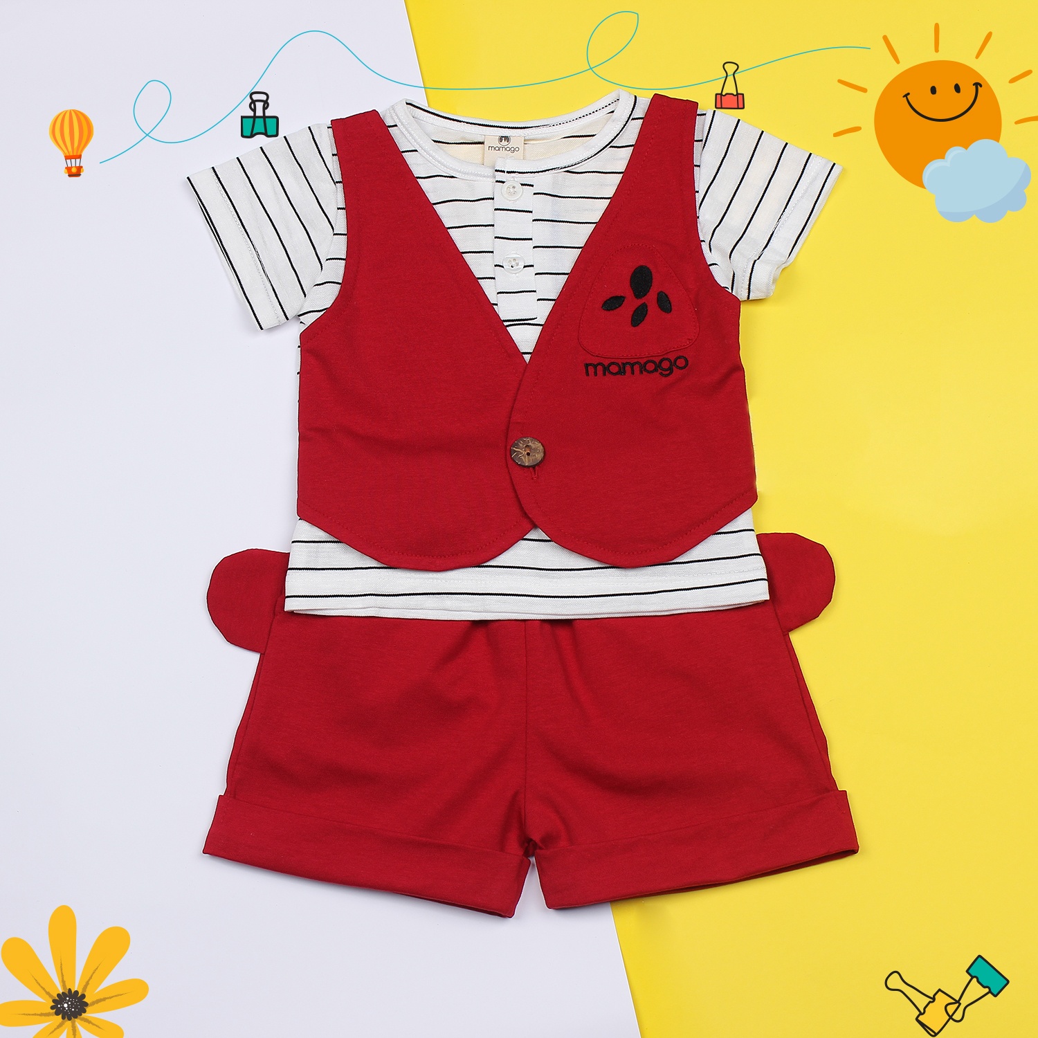 Bộ quần áo gile cho bé trai cotton cộc tay Mamago M19 (Đỏ) Bộ quần áo gile cho bé trai cotton cộc tay Mamago M19 (Đỏ) hình 1