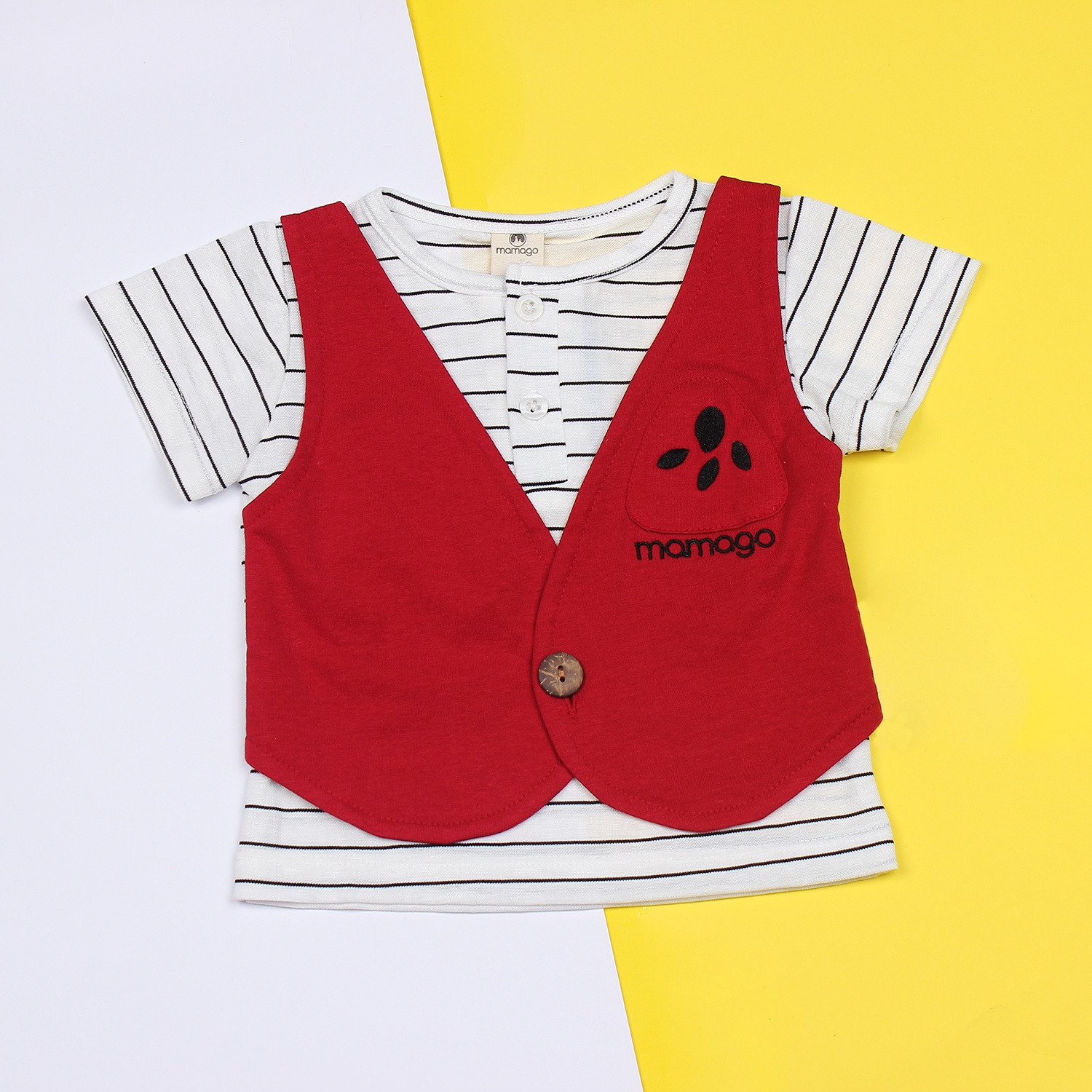 Bộ quần áo gile cho bé trai cotton cộc tay Mamago M19 (Đỏ) thiết kế thông minh Bộ quần áo gile cho bé trai cotton cộc tay Mamago M19 (Đỏ) hình 2