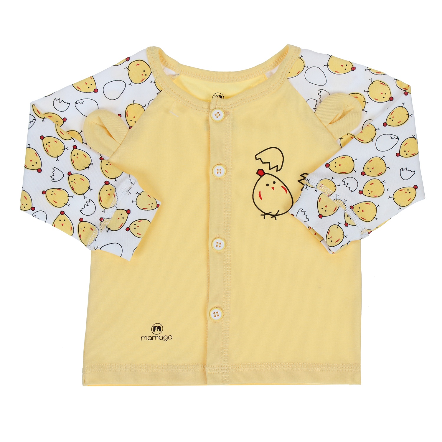 Bộ quần áo sơ sinh cài giữa in hình gà con ở tay áo Mamago Vàng hình 1