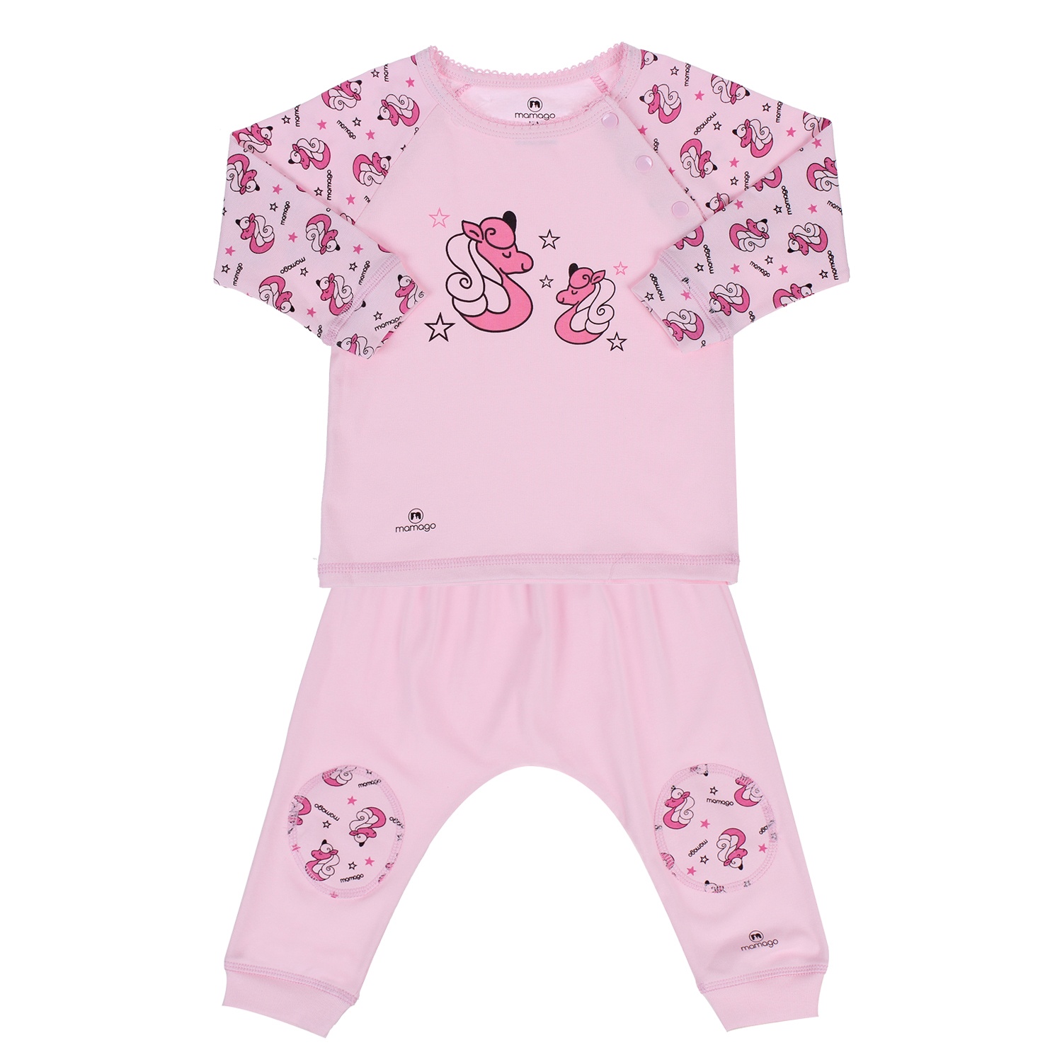 Quần áo sơ sinh cài vai in hình chú ngựa tay Mamago Hồng hình 4